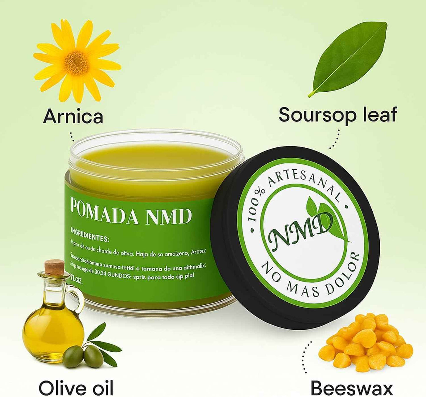 RTQSU Pomada NMD, Pomada NMD Para Dolor Muscular - Natural Herbal Artesanal Joint Cream with Arnica, Olive Oil, Soursop Leaf, Beeswax, Maximum Strength Comfort Ointment for Muscle, Foot (1)