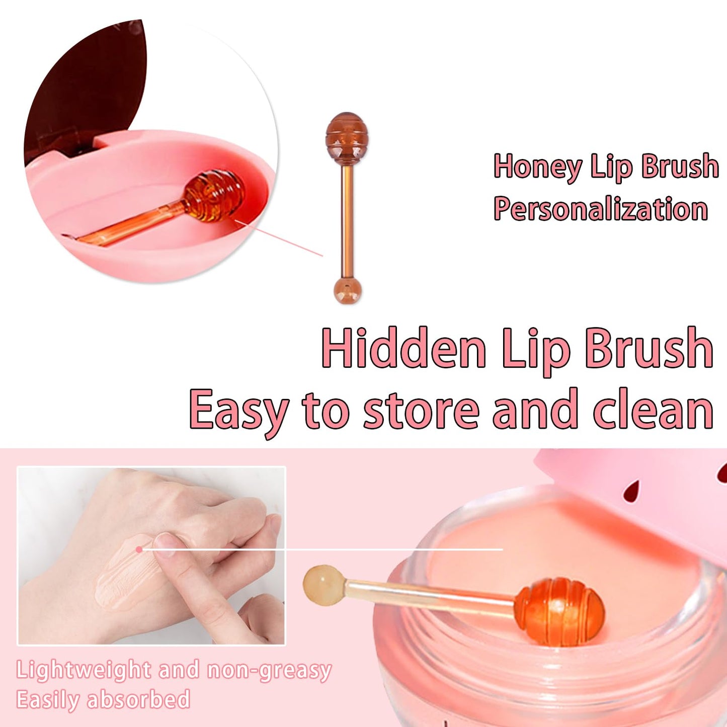 3 Pcs Bee Lip Balm Honey Pot, Honey Strawberry Watermelon Lip Mask Overnight, Moisturizing Sleeping Lip Mask, Hydrate Repair Prevent Dry Cracked Lip Care (Honey+Strawberry+Watermelon)