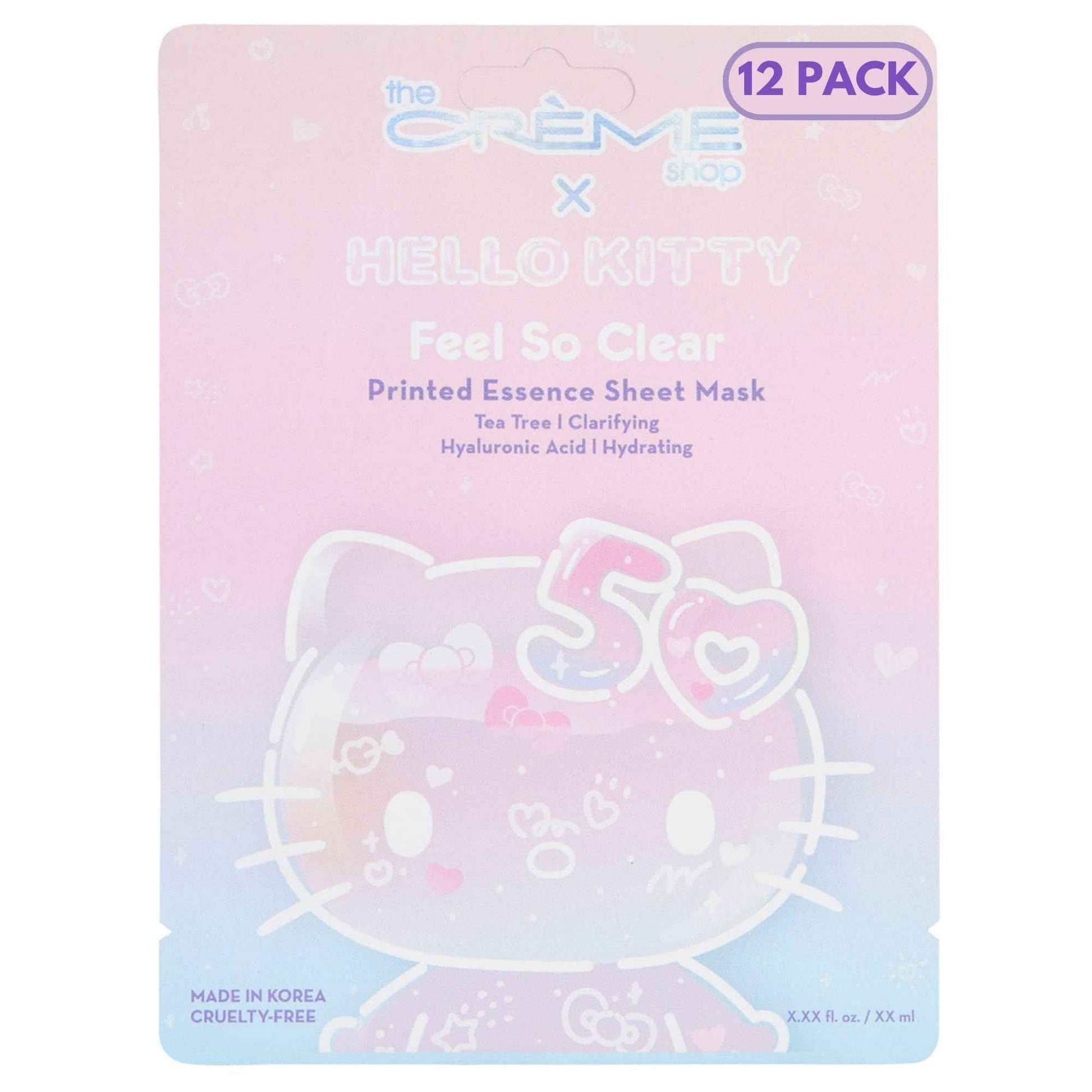 The Crème Shop x Hello Kitty Feel So Clear Printed Essence Sheet Mask, Clarifying and Hydrating Face Mask with Tea Tree and Hyaluronic Acid - 50th Year Anniversary Limited Edition - (Pack of 12)