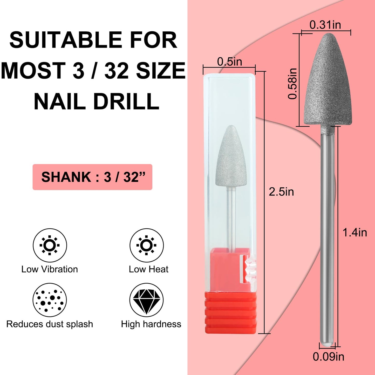 Vnjaoi Nail Drill Bits,3/32 Inch Diamond Acrylic Nail Drill Bits with Case,Quartz Pointed Carbide Nail Bits for Nails,Cuticle Remover Bits, Professional Manicure Tools (Fine)