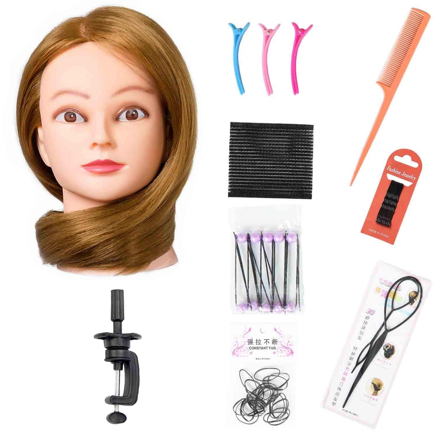 SOPHIRE 26"-28" Long Hair Mannequin Head with 60% Real Hair, Hairdresser Practice Training Head Cosmetology Manikin Doll Head with 9 Tools and Clamp - Golden, Makeup On