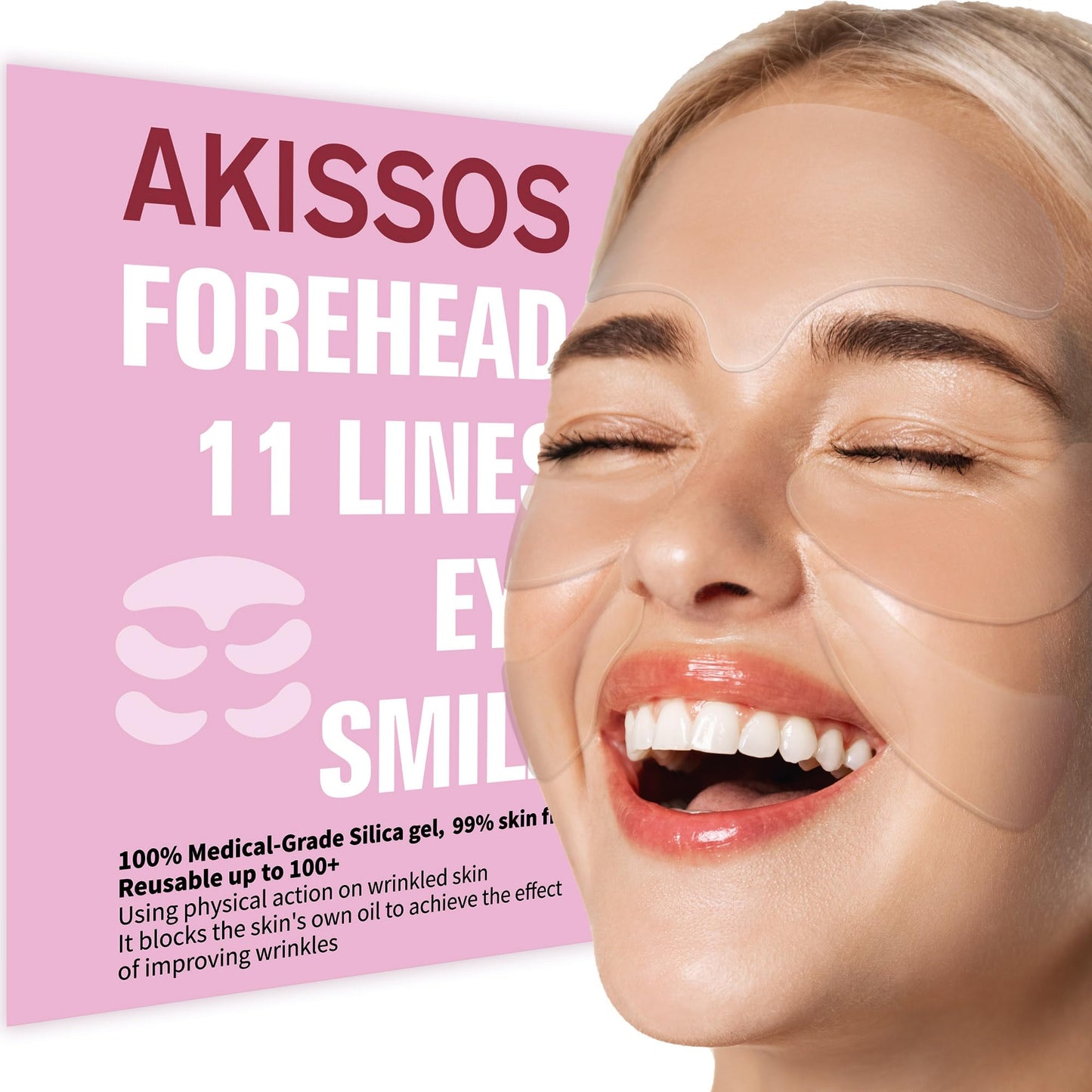 Akissos Forehead Wrinkle Patches Gen II Silicone Face Patches for Wrinkle and Dark Circle Puffy Eyes - Face Tape Set for Forehead, 11, Eye, Mouth & Nasolabial Areas - Reusable up to 30 Times - 5 PCS