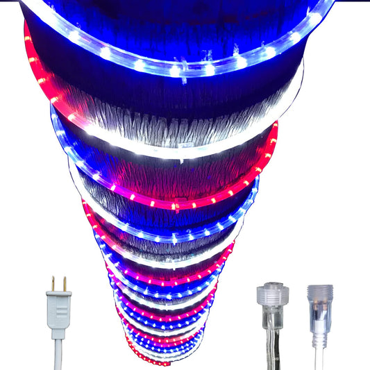 Russell Decor Patriotic Rope Lights Red White Blue for Independence Day 4th of July Memorial Day Veterans Day and Christmas Decoration (100 Feet)