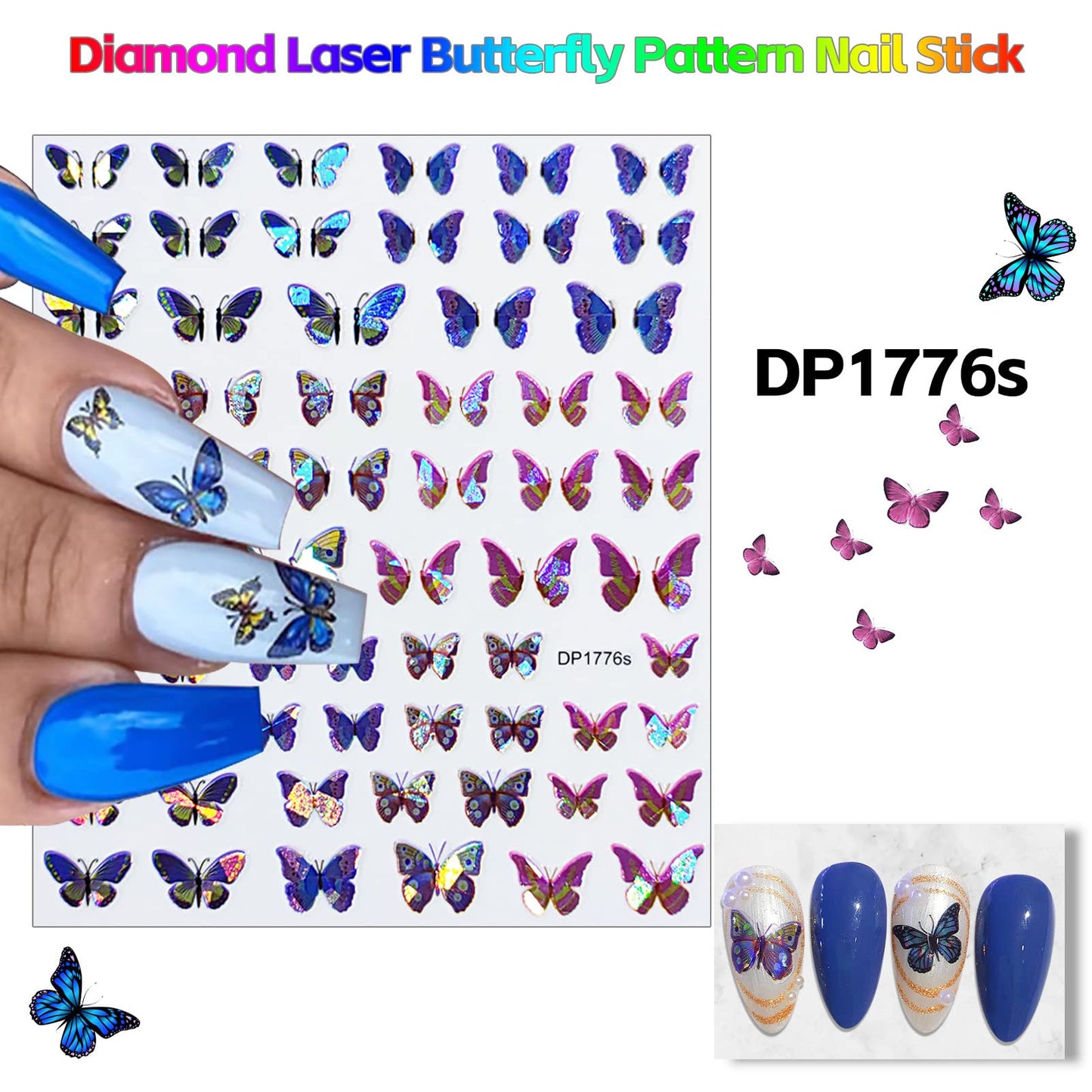 6 Sheets Butterfly Nail Stickers Laser Butterfly Nail Stickers for Nail Art Butterfly Nail Decals 3D Self-Adhesive Spring Nail Stickers Colorful Butterfly Nail Art Stickers Nail Supplies for Women