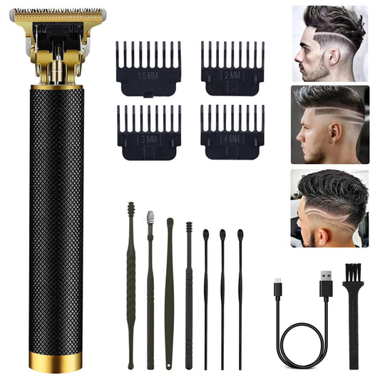 PXLISIE Professional Cordless Hair Trimmer, Hair Clippers for Men T Blade Trimmer Zero Gapped Trimmer Rechargeable Beard Trimmer Shaver Hair Cutting Kit with Ear Spoon Tool Set, Black
