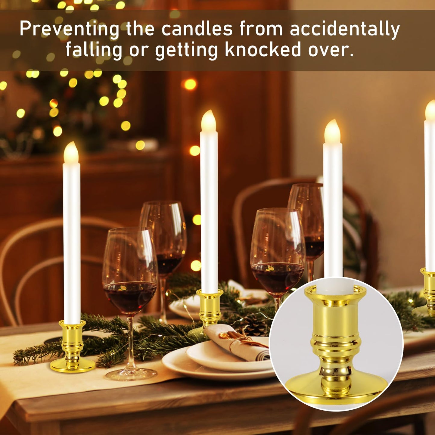 Qmioti 8 Pack Christmas Window Candles, Battery Operated Window Candles with Timer Remote, LED Window Candles with Candle Holders Suction Cups, Flickering Candles for Christmas Decorations, Gold