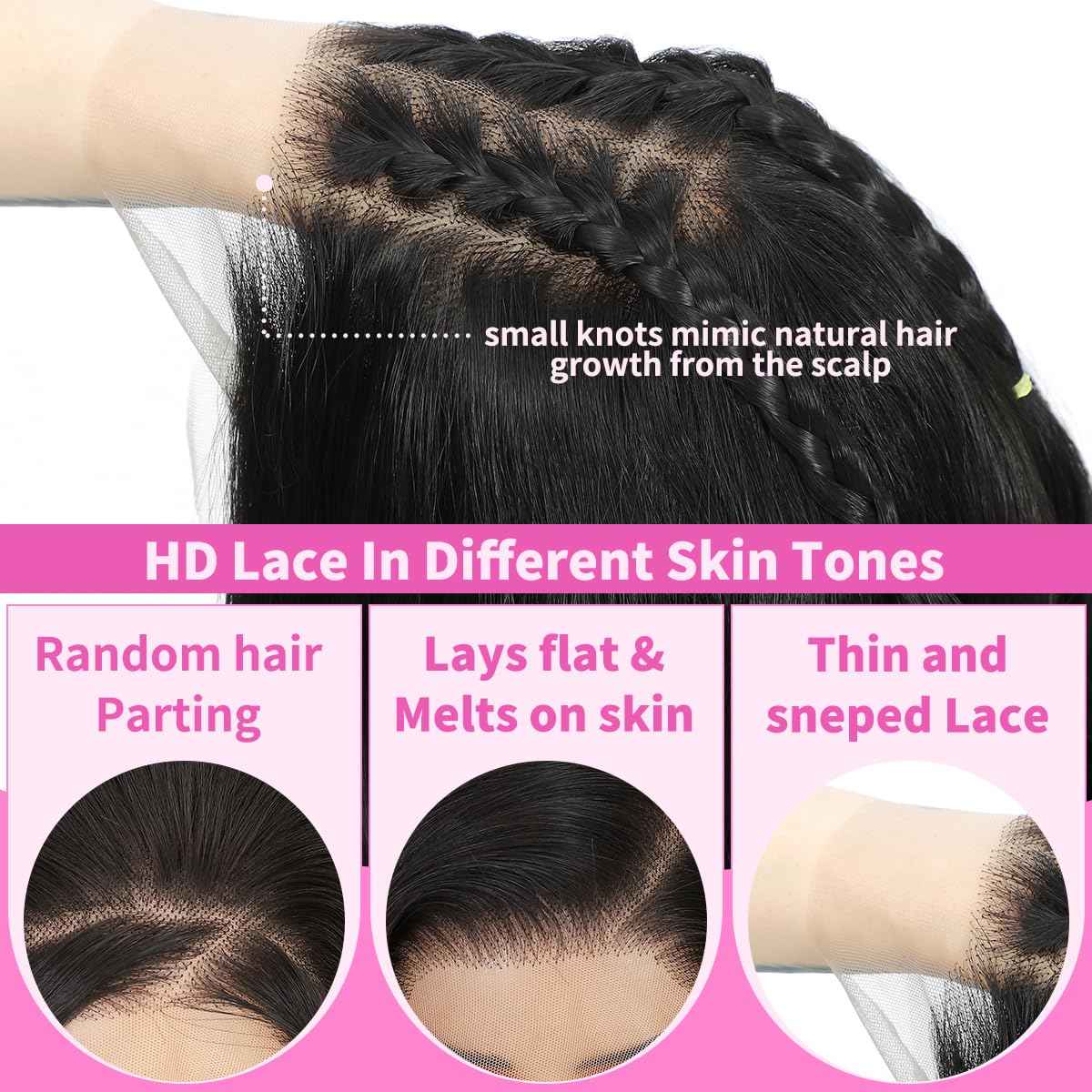 Synthetic Lace Front Wigs Pre Plucked 13x4 HD Lace Black Wigs For Women 26 Inch Long Layered Straight Wigs 100% Futura Premium Fiber Wig With Bangs Ready to Wear Beginner Friendly Daily Use