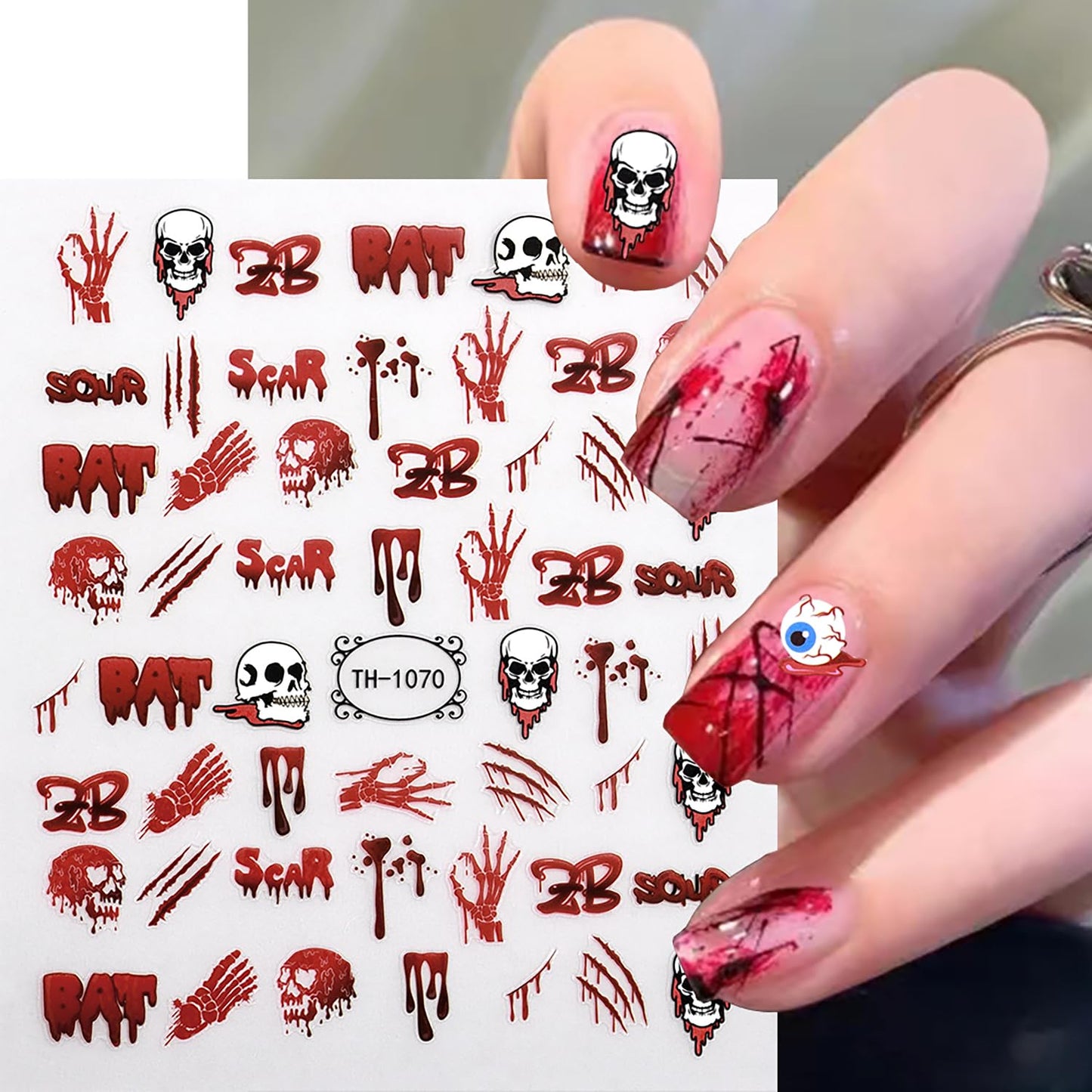 12 Sheets Halloween Nail Art Stickers Decals Cute Ghost 3D Self-Adhesive Nail Supplies Skull Cat Bat Pumpkin Bloody Glow in The Dark Designs Nail Decorations for Women Kids DIY Manicure Accessories