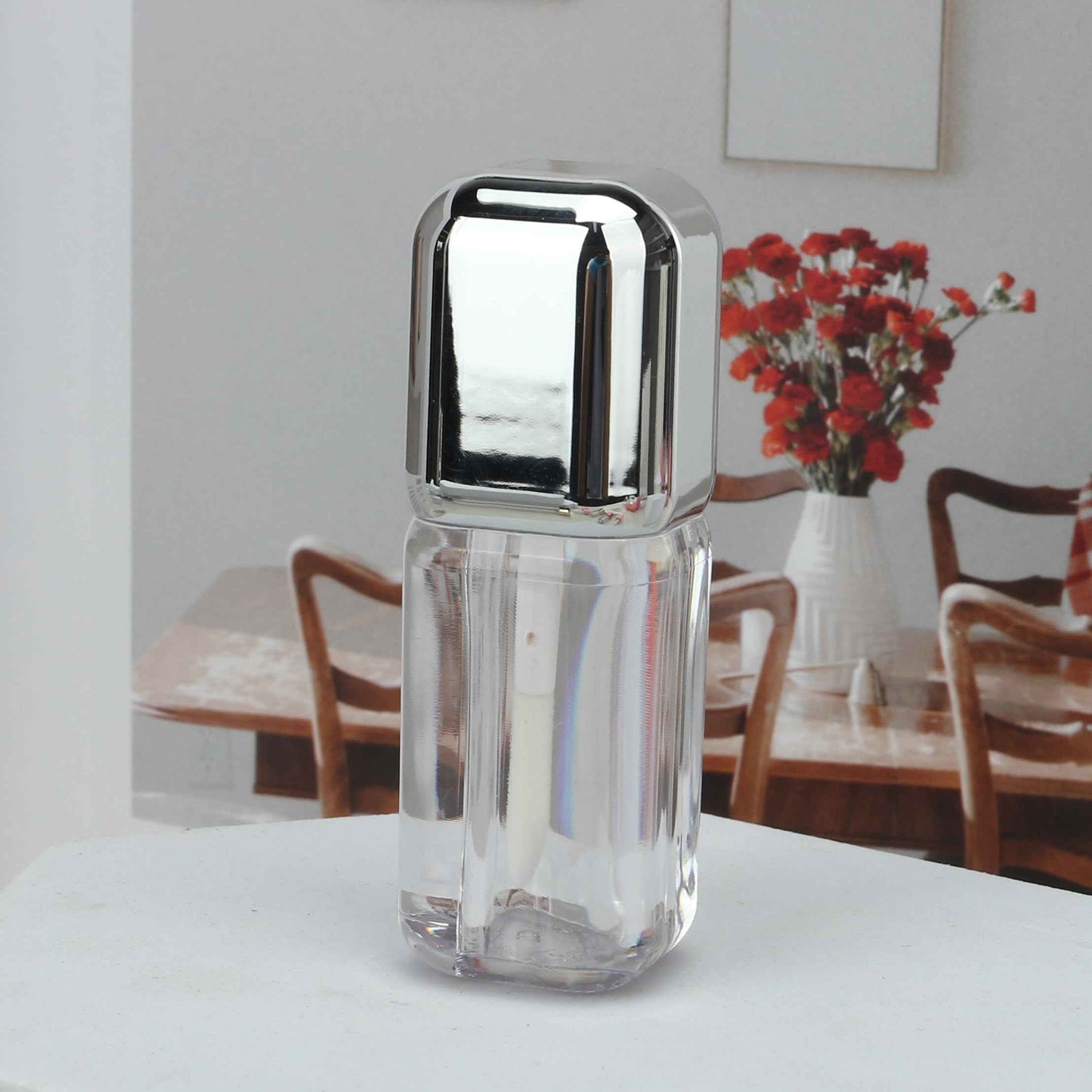 COSIDEA 16pcs Silver 5ml Square big wand lip gloss tubes for DIY lipgloss containers tubes with large doe foot applicator