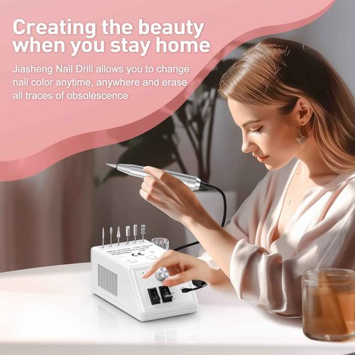 Jiasheng Professional Nail Drill, 20000rpm Electric Nail Drill Machine, Electronic Nail File Drills for Acrylic Nails Gel Nails Manicure Pedicure Tools for Salon Use, White