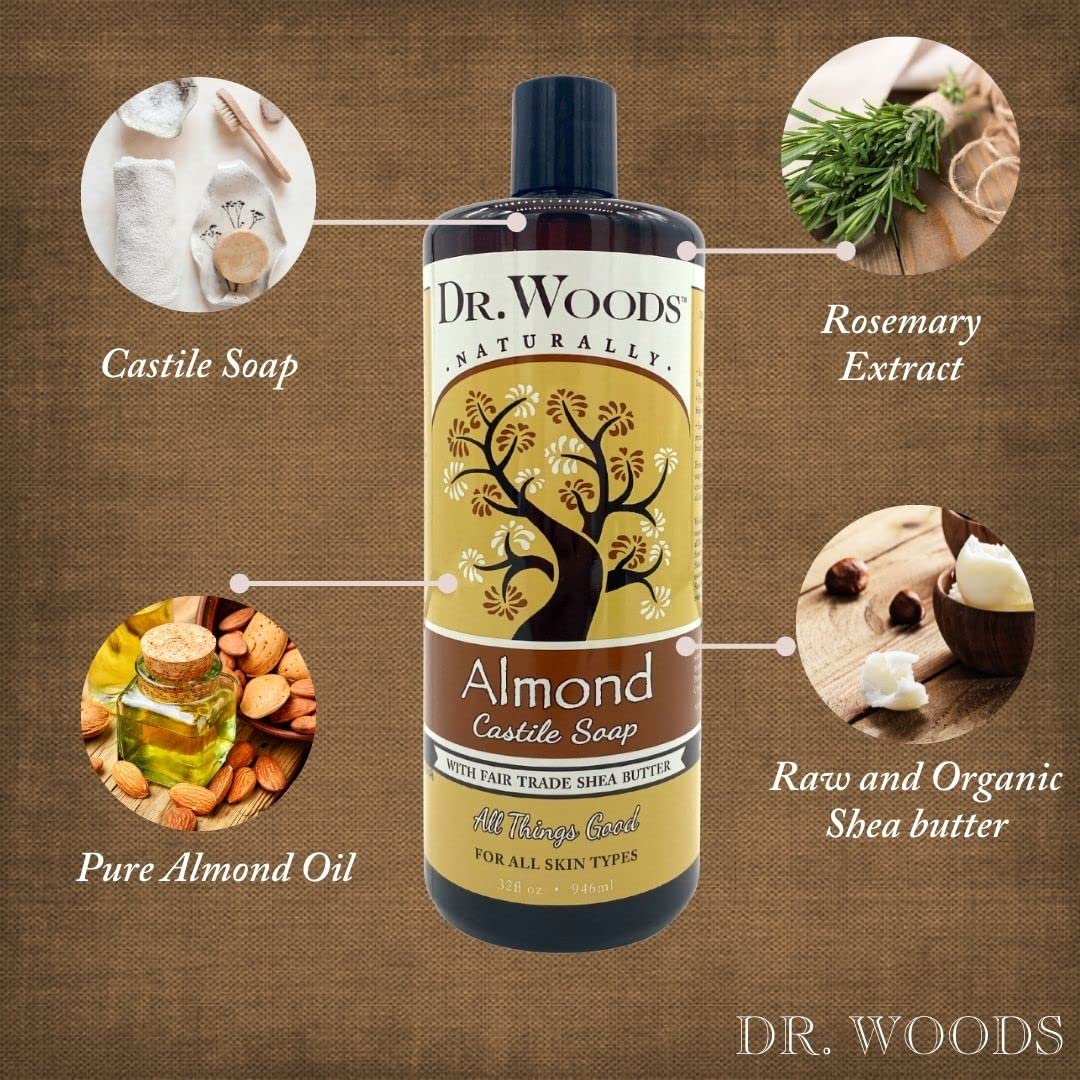 Dr. Woods Pure Almond Liquid Castile Soap with Organic Shea Butter, 32 Ounce (Pack of 3)