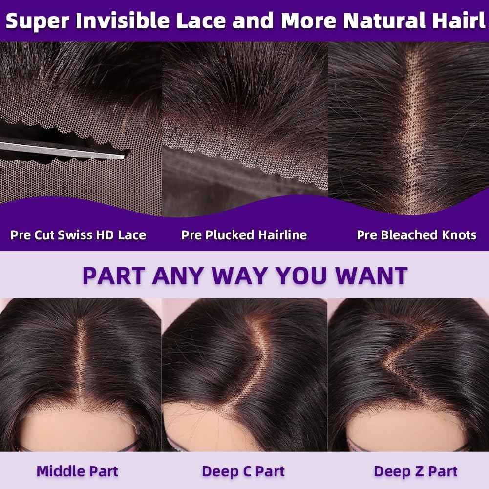 omswet Wear and Go Bob Wig Human Hair 200 Density 5x5 HD Lace Closure Pre Plucked Pre Bleached Pre Cut Glueless Wig Bob Wigs for Black Women Human Hair Glueless Short Wigs Natural Black 10 Inch