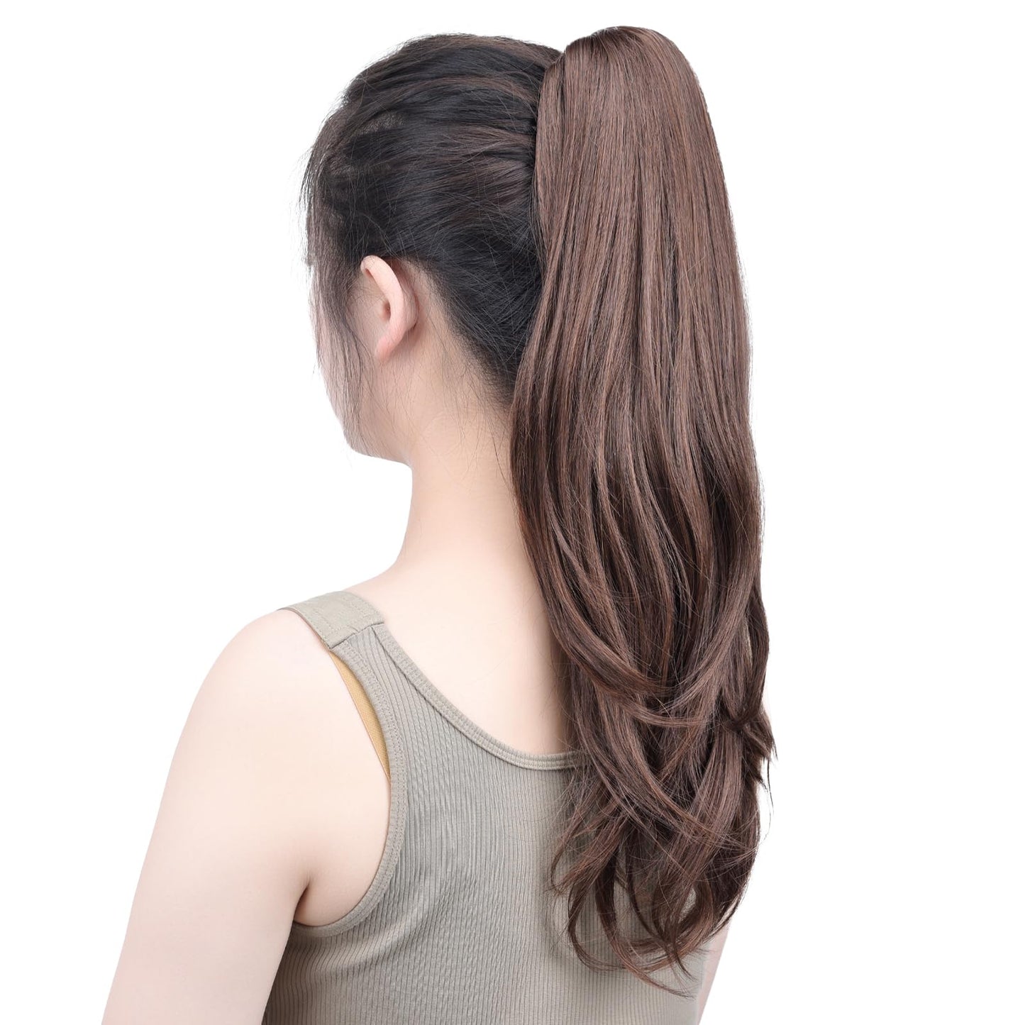 SYXLCYGG Brown Clip Ponytail Extensions Straight Clip Claw Ponytails 18" 4.3 OZ Synthetic Like Real Hair Fake Hair piece Yaki Women Easy To Use Fluffy Yaki