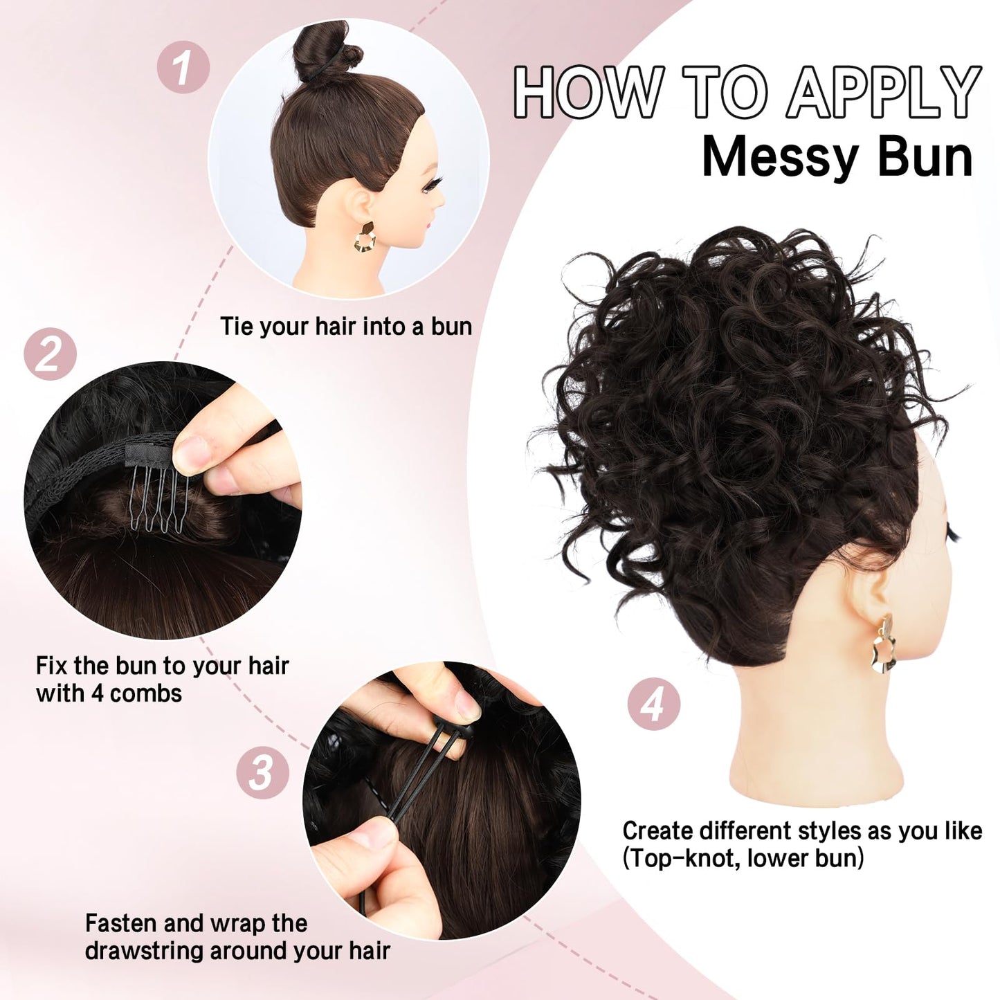 Lommel Messy Bun Hair Piece for Women 70g Elastic Drawstring Loose Wave Curly Hair Buns Hair Piece Synthetic Hair Bun Hair Extensions for Women Daily Use(Dark Brown)