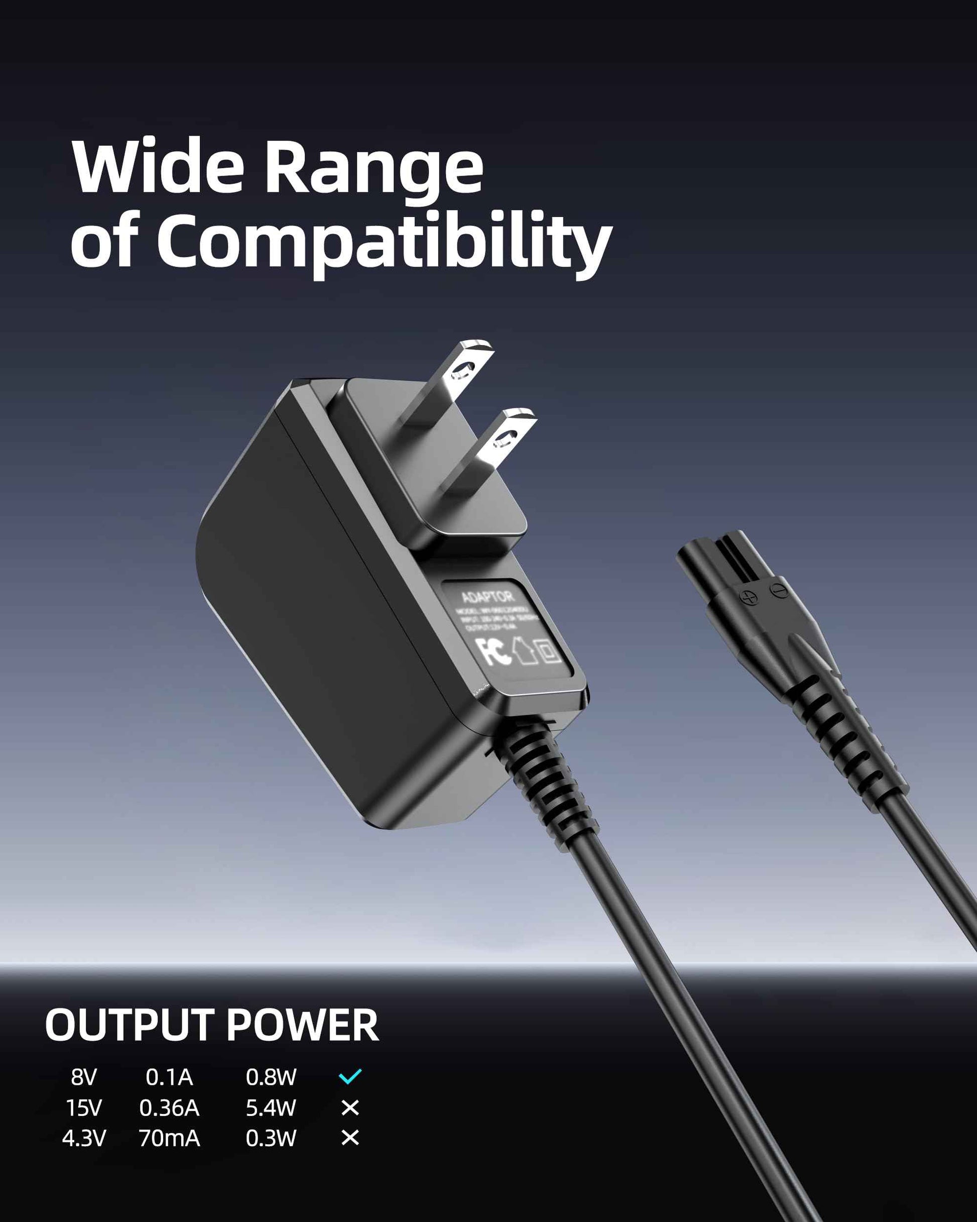 8V Power Cord Fit for Philips Norelco One Blade HQ850 QP2630 QP2530 Shaver Razor Trimmer Power Charging Adapter