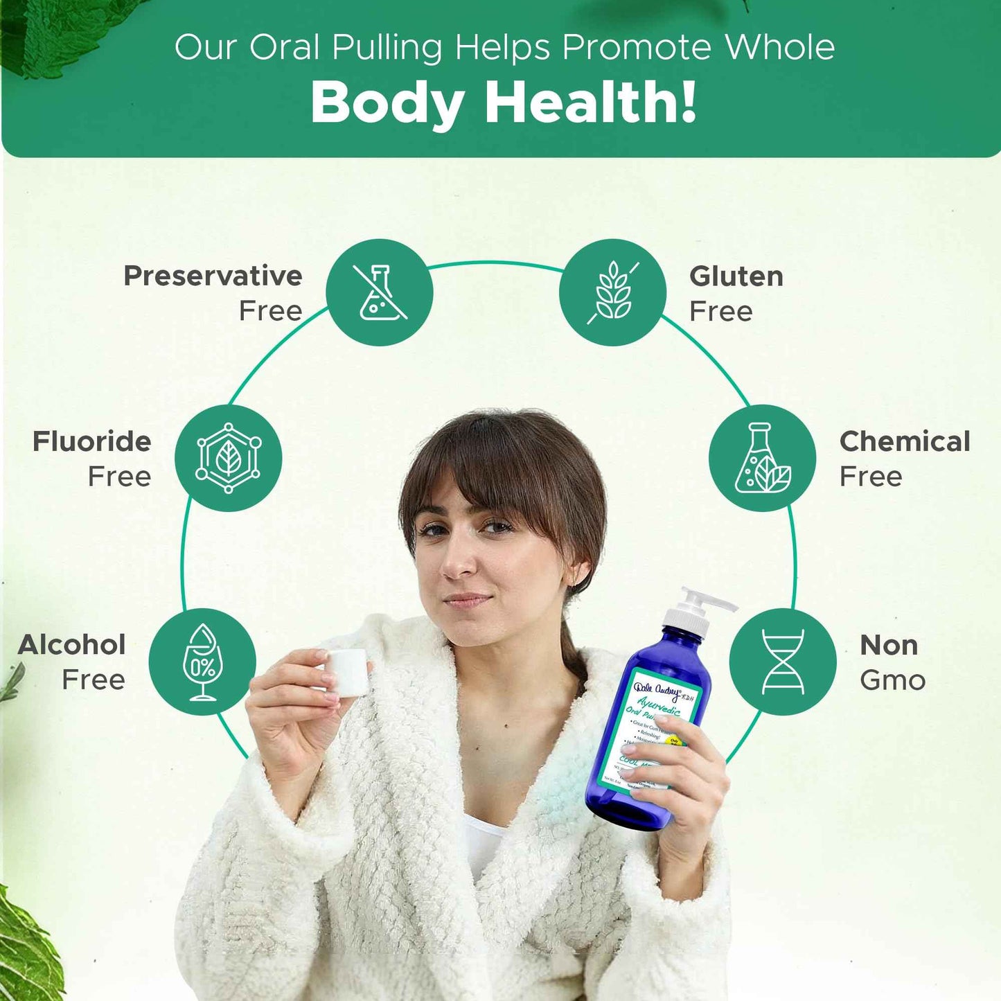 Natural Oil Pulling for Teeth and Gums | Organic Mint Flavored Oral Rinse Mouthwash for Bad Breath | Essential Oil & Teeth Whitening Gum for Freshen Breath | Cobalt Glass Bottle with Refill-16 FL Oz