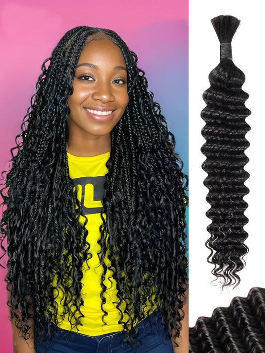 Human Braiding Hair 1 Bundle 50g 18 Inch Deep Water Wave Bulk Human Hair for Braiding No Weft 10A Brazilian Virgin Curly Human Hair Extensions for Boho Braids Wet and Wavy Human Hair Braiding Hair