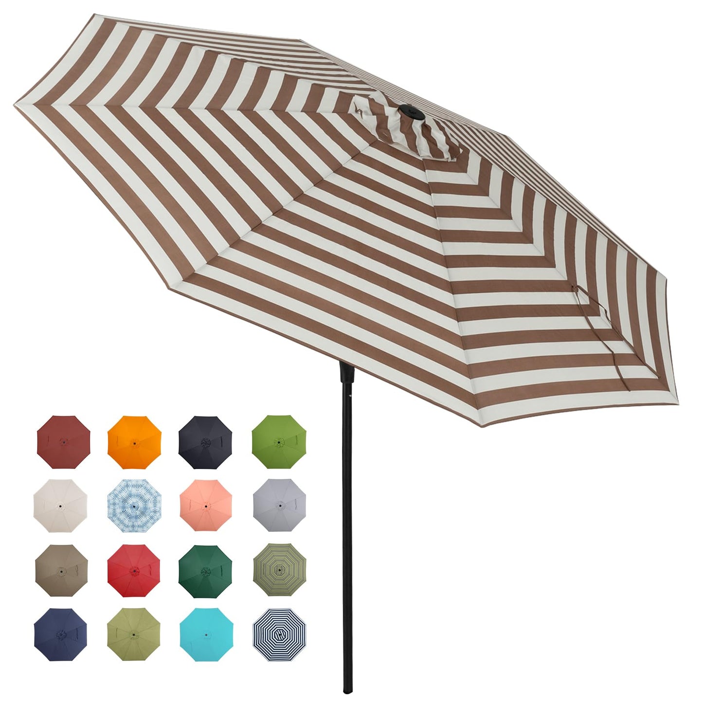 Tempera 9ft Patio Market Outdoor Table Umbrella with Push Button Tilt and Crank,Large Sun Umbrella with Sturdy Pole&Fade resistant canopy,Easy to set, Beige Taupe Stripe