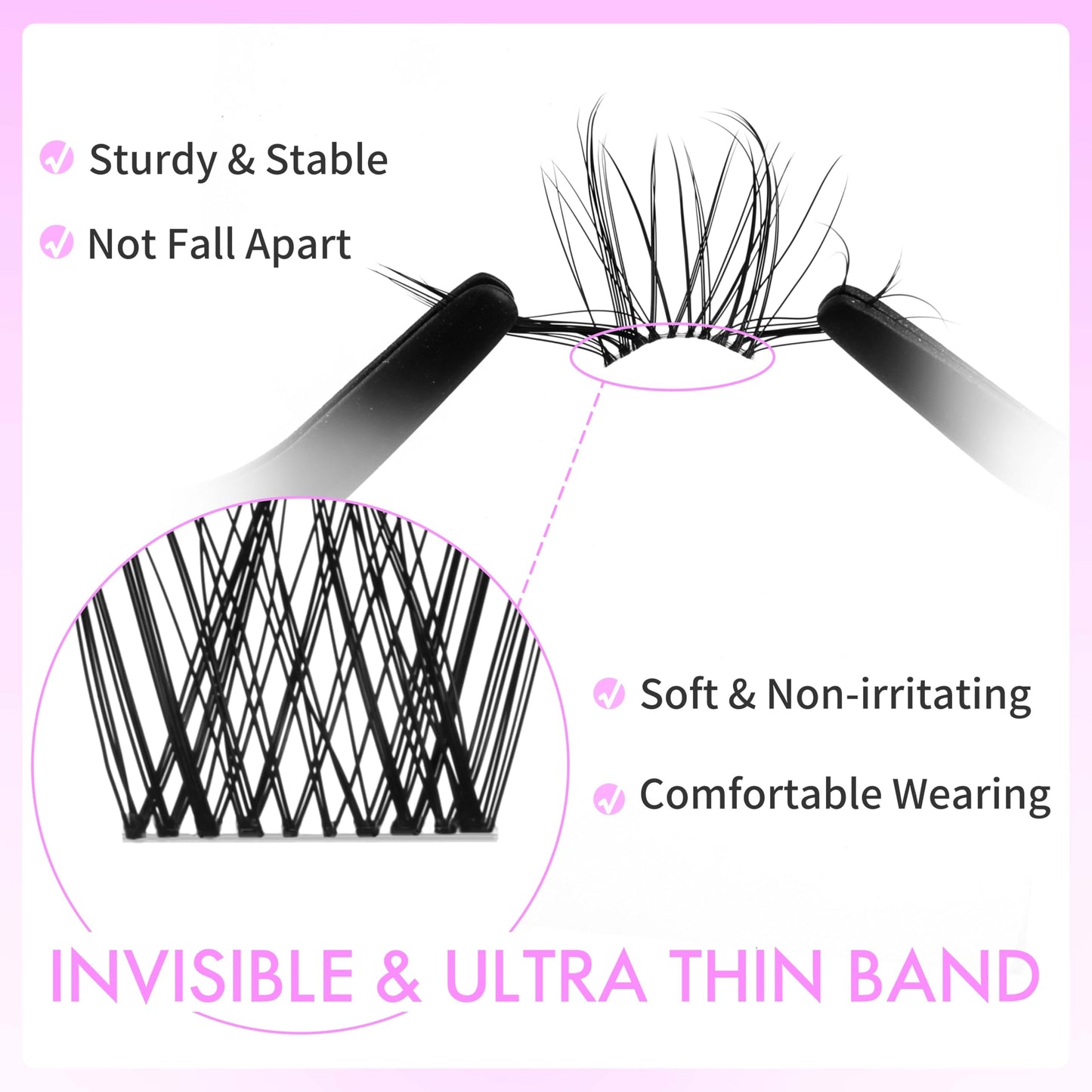 VEYESBEAUTY Lash Clusters Individual Eyelash Extensions Thin & Invisible Band DIY False Eyelashes for Self-application Newbie's Five-Second Series Wispy Lash Tray, LuxeBold 10mm Single Length