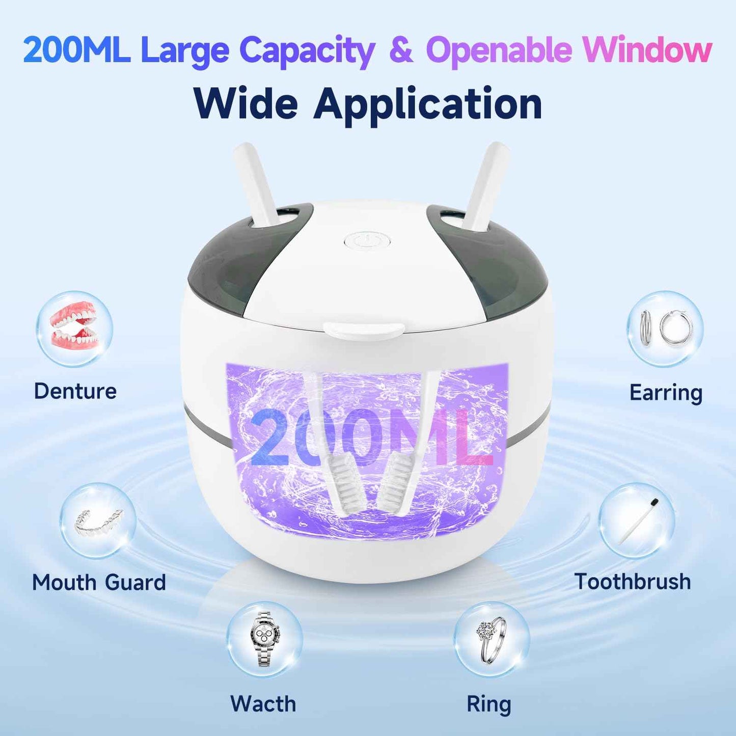 Ultrasonic Retainer Cleaner Machine Denture Cleaner for Dental Pod, Aligner, Night Guard, Braces & Mouth Guard, Features 45KHz and UV Deep Cleaning Dental,4 Modes Teeth Cleaning Tools, Digital Timer