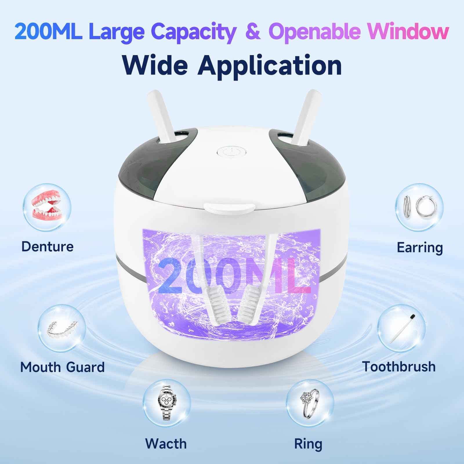 Ultrasonic Retainer Cleaner Machine Denture Cleaner for Dental Pod, Aligner, Night Guard, Braces & Mouth Guard, Features 45KHz and UV Deep Cleaning Dental,4 Modes Teeth Cleaning Tools, Digital Timer