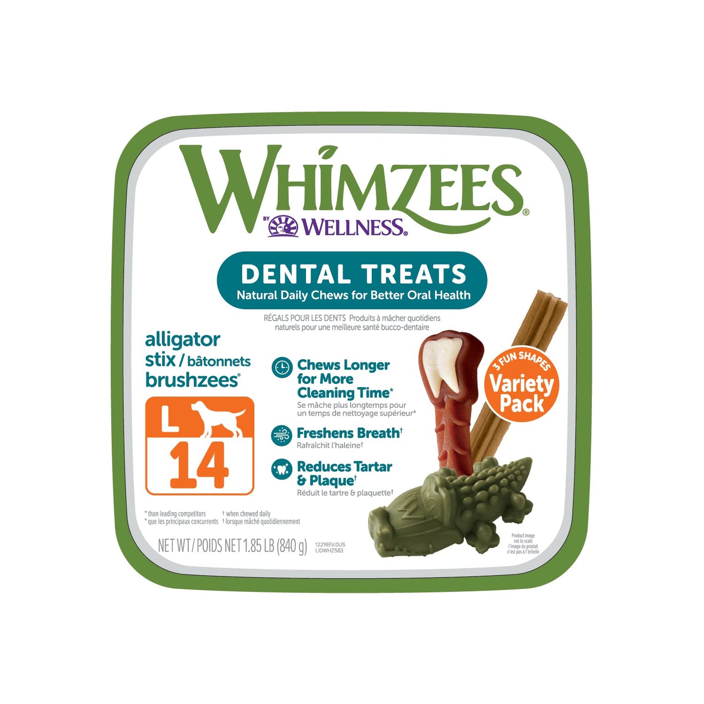 WHIMZEES by Wellness Large Dental Chews Variety Box: All-Natural, Grain-Free, Long Lasting Treats with Grooved Design for Improved Cleaning – Freshens Breath & Reduces Plaque, 14 Count, standart