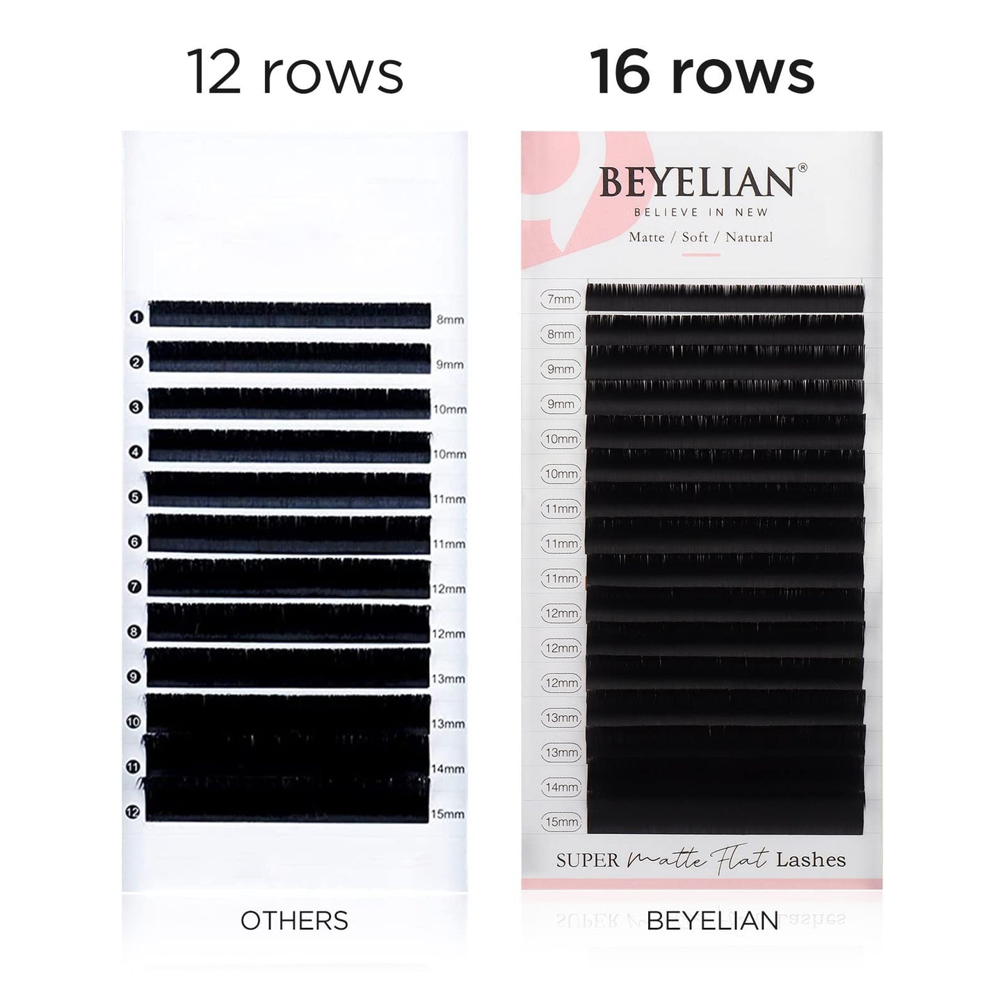 BEYELIAN Eyelash Extensions, Individual Lashes, 0.20mm D Curl 13mm Super Matte Classic Lash Extensions, Ellipse Flat Eyelash Extension, Light and Soft Natural Look for Professional Salon Use