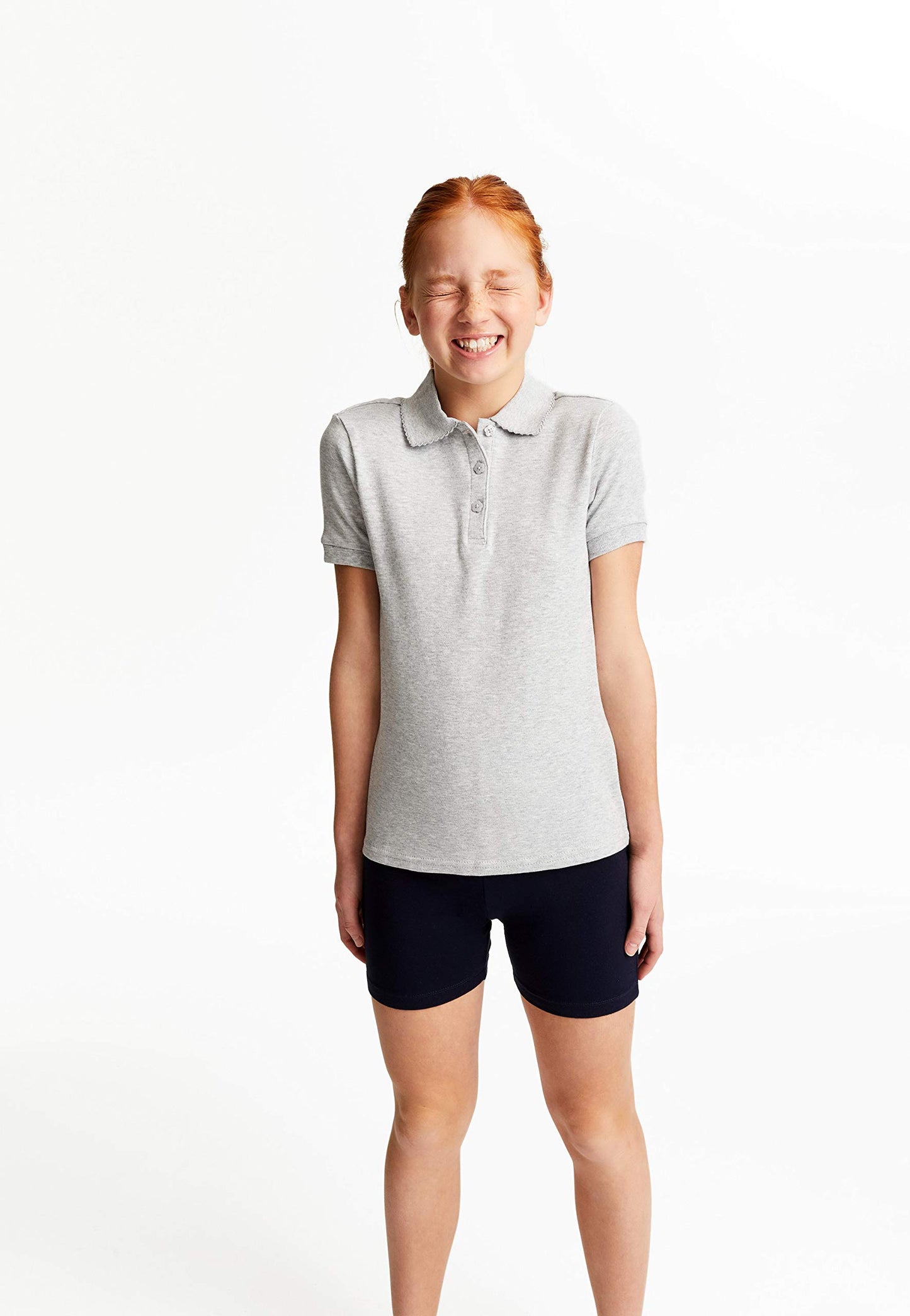 French Toast girls Short Sleeve Picot Collar (Standard & Plus) Polo Shirt, Heather Gray, Small US