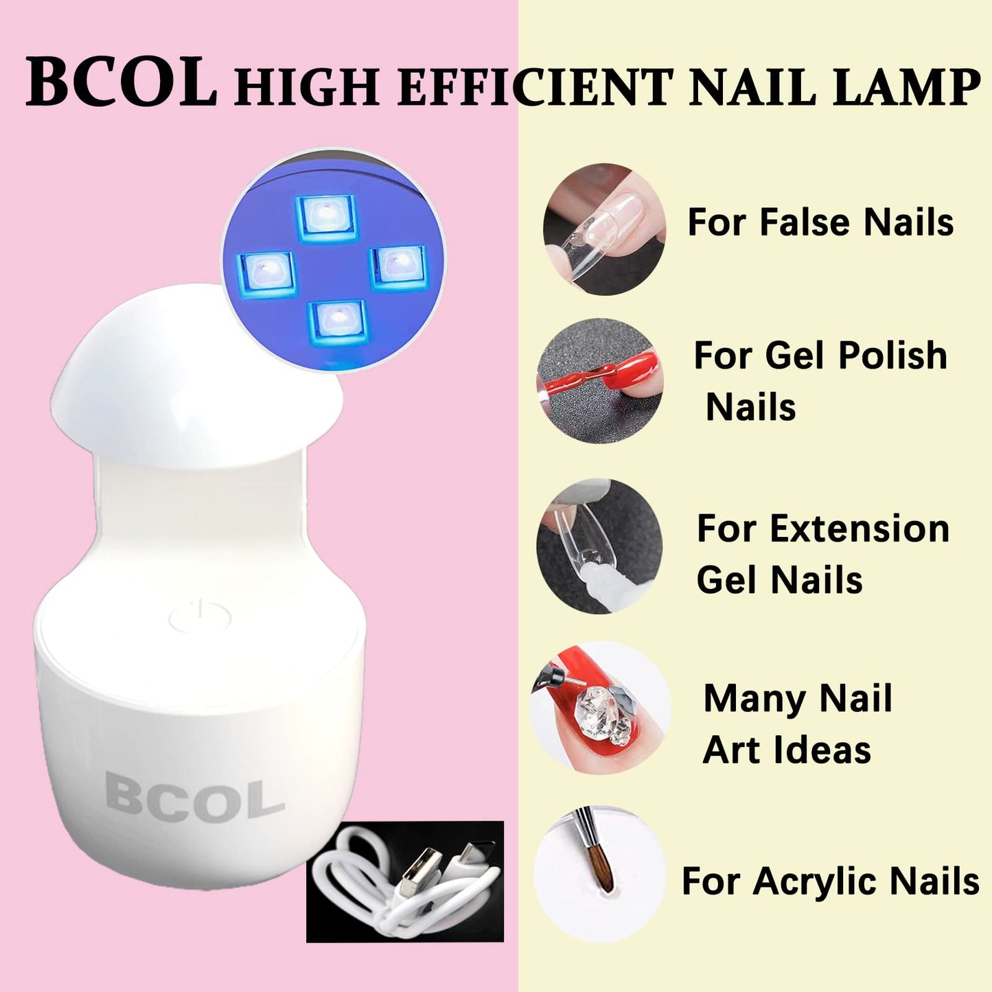 BCOL Nail Tips and Glue Gel Nail Kit, 2 In 1 Nail Gel and Base Gel with 500Pcs Coffin Nails and Innovative UV LED Nail Lamp for Gel Art Liner Polish Extension Different Nail Art Nails DIY Home Gifts
