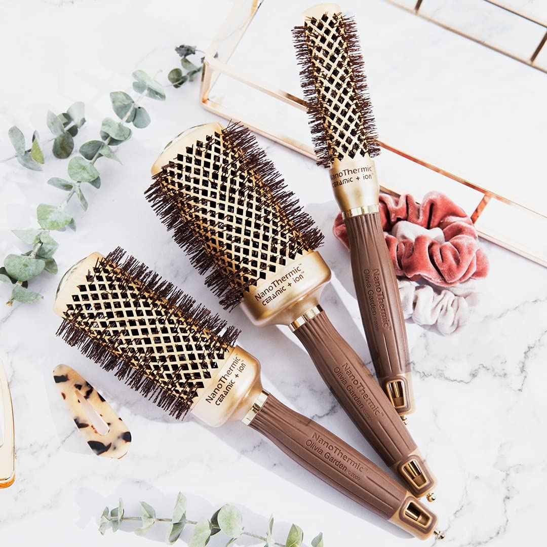 Olivia Garden NanoThermic Ceramic + Ion Round Thermal Hair Brush - Not Electrical - Professional Blowout Brush for Normal to Thick Hair - 2 3/4"-Diameter Barrel - NT-64