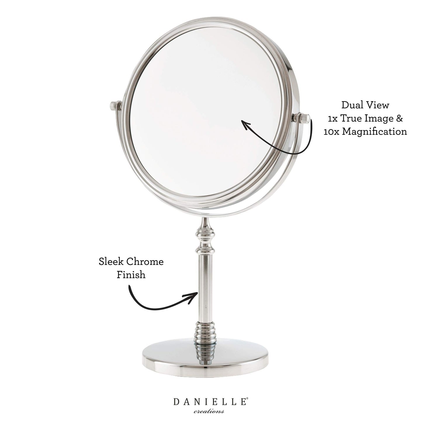 Danielle Creations 8-Inch Countertop Vanity Makeup Mirror, 1x and 10x Magnification, Silver