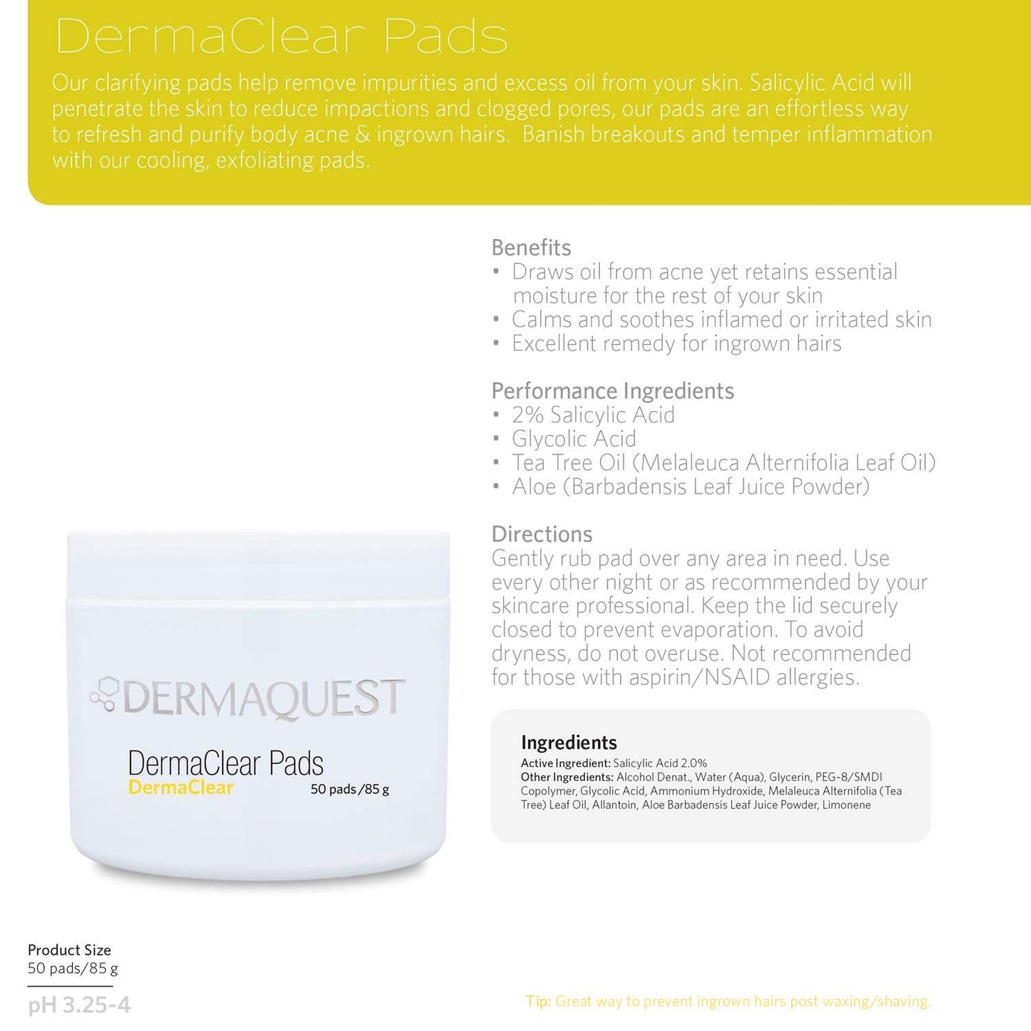 DermaQuest DermaClear Pads - Salicylic Acid Acne Treatment For Adults & Teens - Acne Wipes For Face, Neck, Chest, & Back (50 Pads)