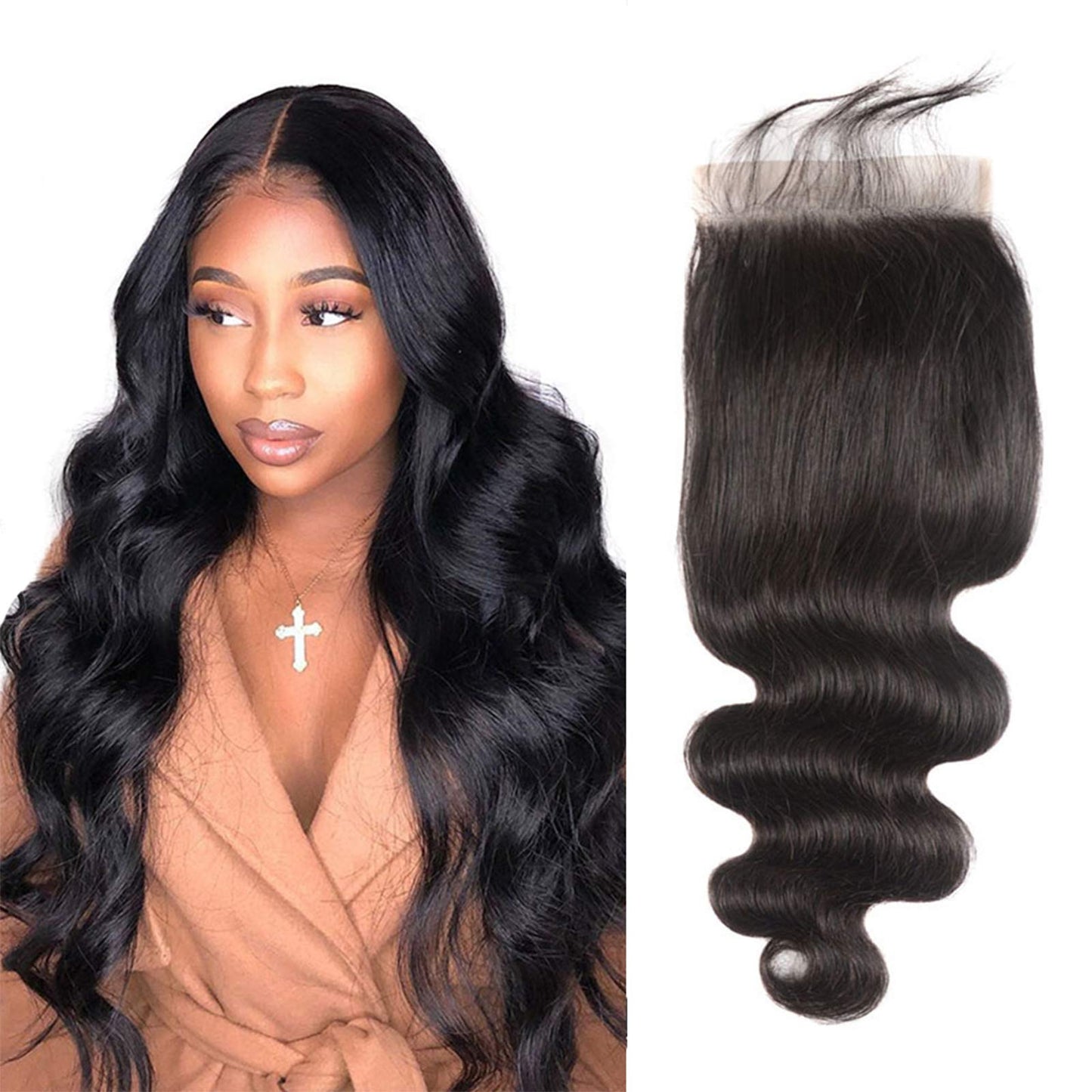 5X5 Closure Human Hair 8 Inch Only Body Wave Closure 5 By 5 Lace Front Fee Part With Baby Hair Preplucked Bleached Knots Wet And Wavy Real Human Hair Grade 8A Natural Black