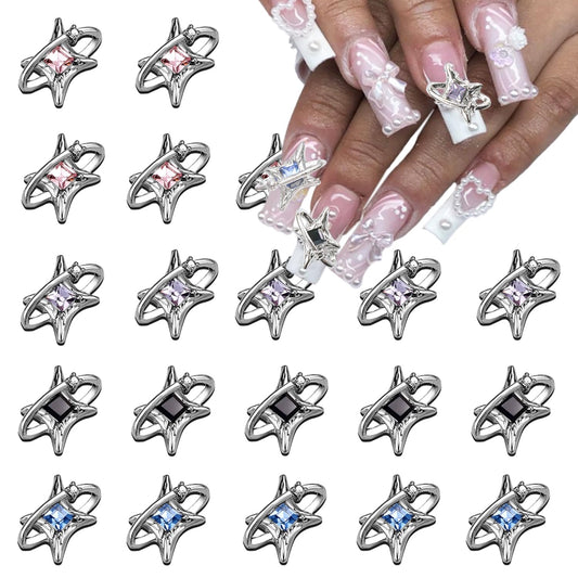 NEWSPIED Shiny Star Nail Charms 3D Alloy Crystal Nail Art Charms Y2k Star Rhinestones for Nails Exquisite Diamond Designs Silver Nail Gems for Women DIY Acrylic Nails Jewels Decoration Accessories