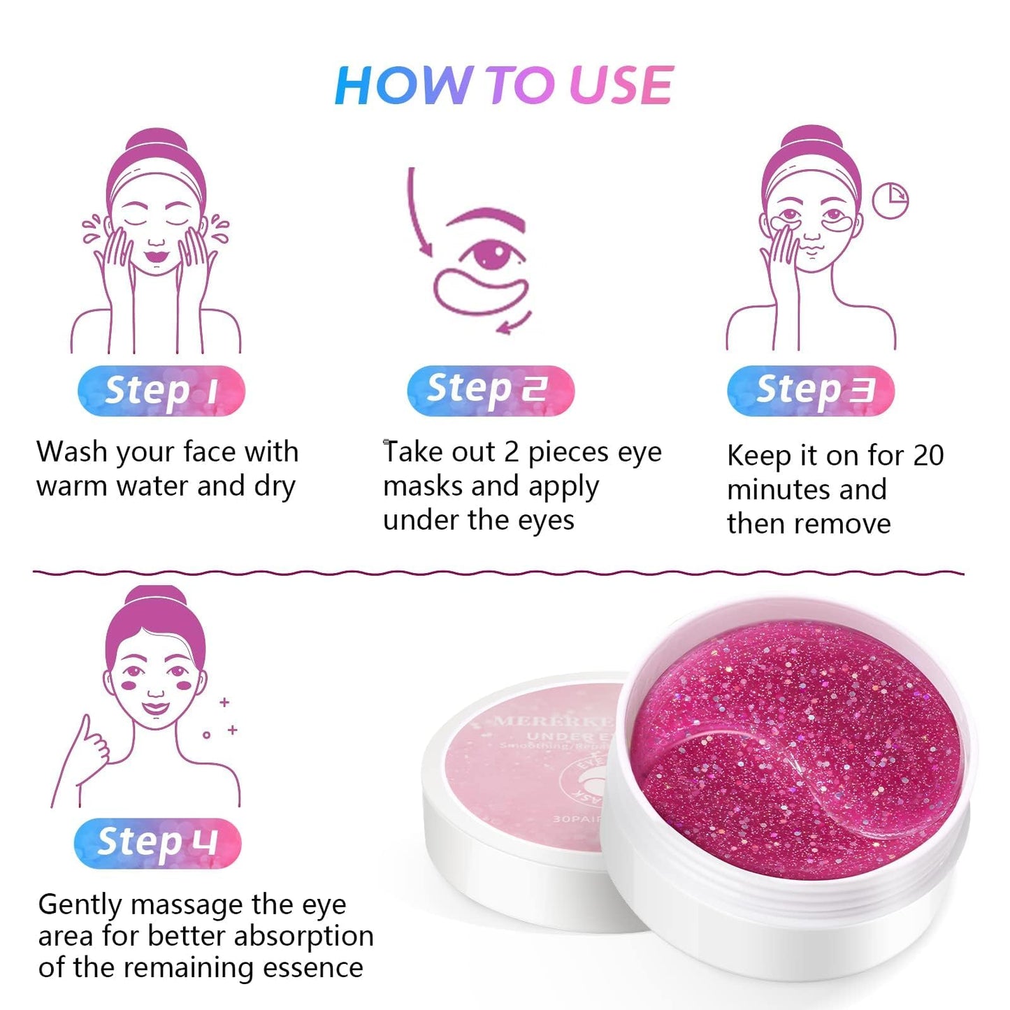 Under Eye Patches - 30 Pairs Collagen Under Eye Masks, Under Eye Patches For Dark Circles and Puffiness, Eye Patches For Puffy Eyes, Revitalize and Moisturize, Under Eye Treatment For Women