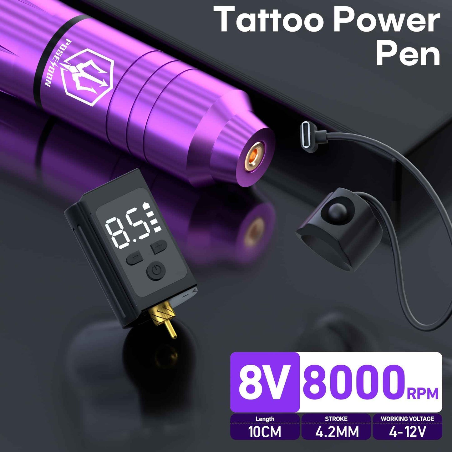 POSEIDON Tattoo Pen Set, Wireless Tattoo Gun Kit Tattoo Kit with 2Pcs Battery and 20Pcs Tattoo Cartridge Needles, Complete Tattoo Machine kit Tattoo Supplies for Beginners