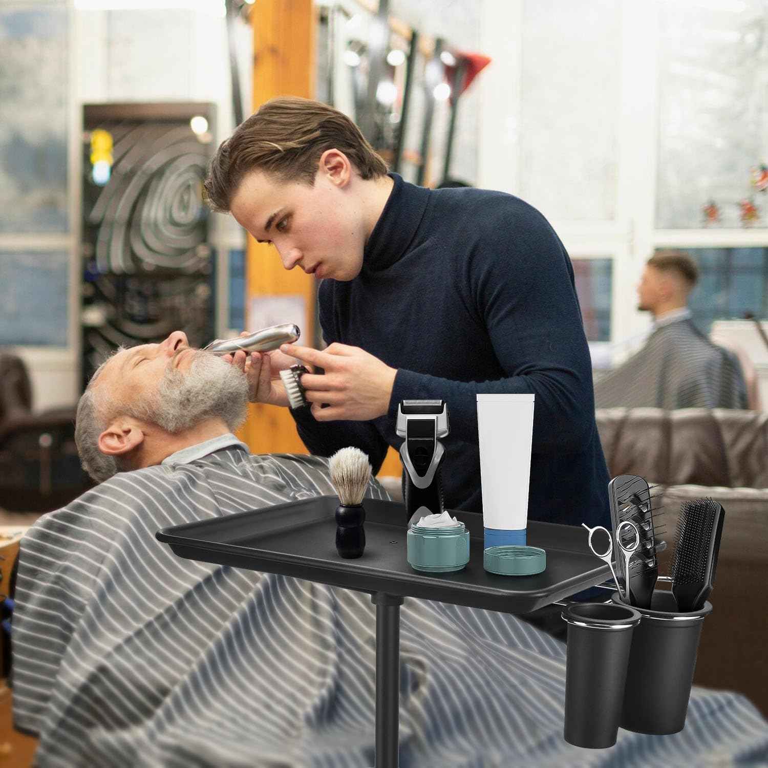 Salon Tray Cart, Metal Tattoo Tray with Tool Holder, Service Rolling Tray Adjustable Height, Storage Tray Trolley for Salon Spa Dental Use, Rolling Tray Cart