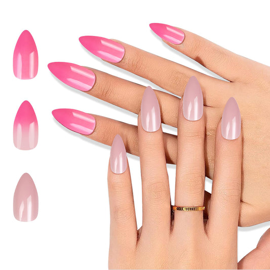 Mood Temperature Change Nails Pink To Light Pink Color Changing Gel Tips Stiletto Almond False Nail Art Design