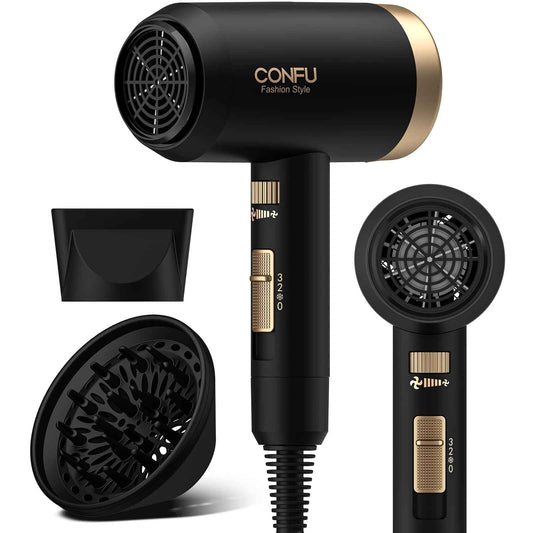 Hair Dryer, CONFU Blow Dryer with Diffuser, 21000PRM Professional Hairdryer, Portable Lightweight Fast Drying Negative Ionic Blow Dryer, Hair Diffuser for Curly Hair for Home Travel