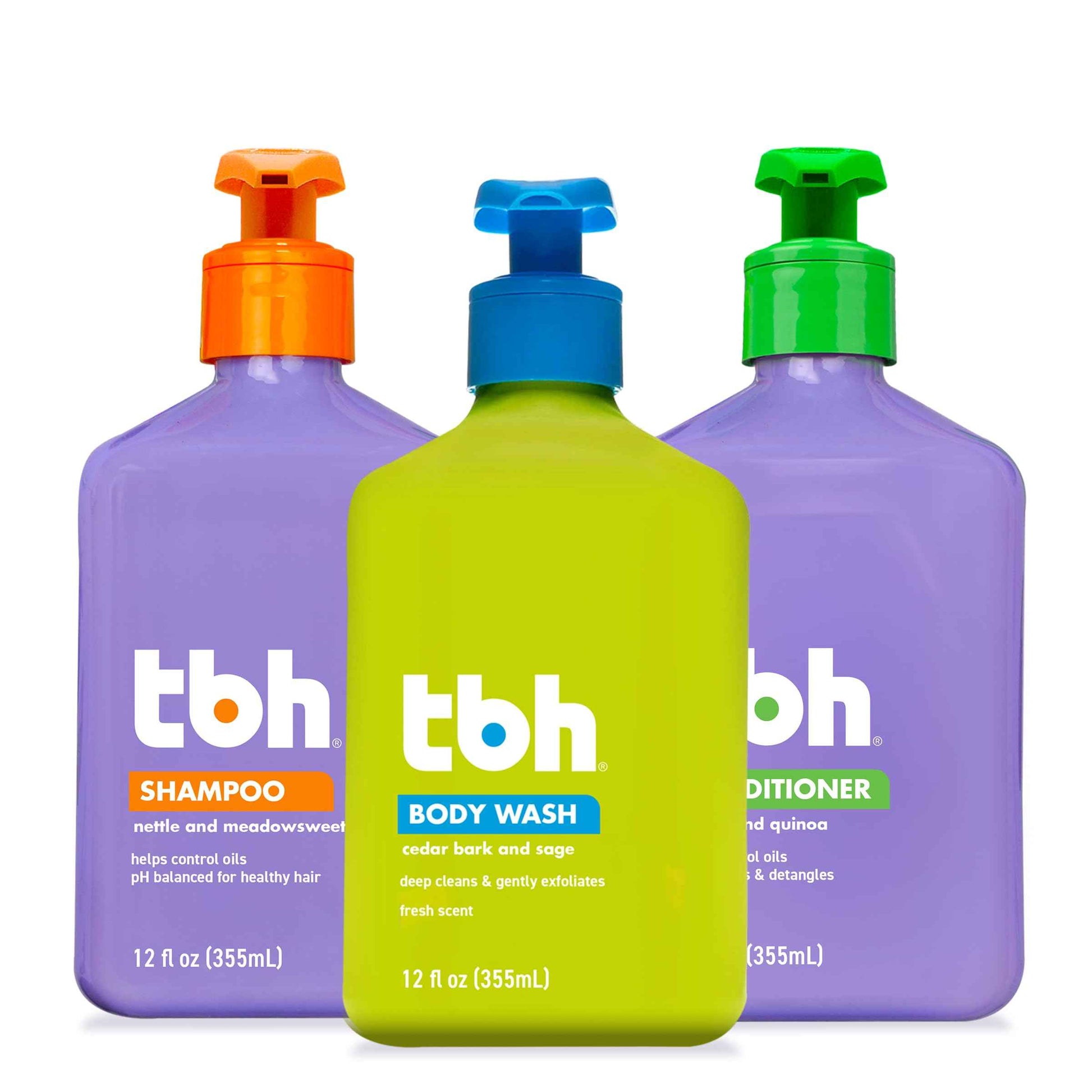 TBH Kids & Teen Hair and Body Care Set – Shampoo, Conditioner & Body Wash with Natural Ingredients – Sulfate & Paraben Free – Gentle for All Hair & Skin Types – 3-Pack, 12 oz Each