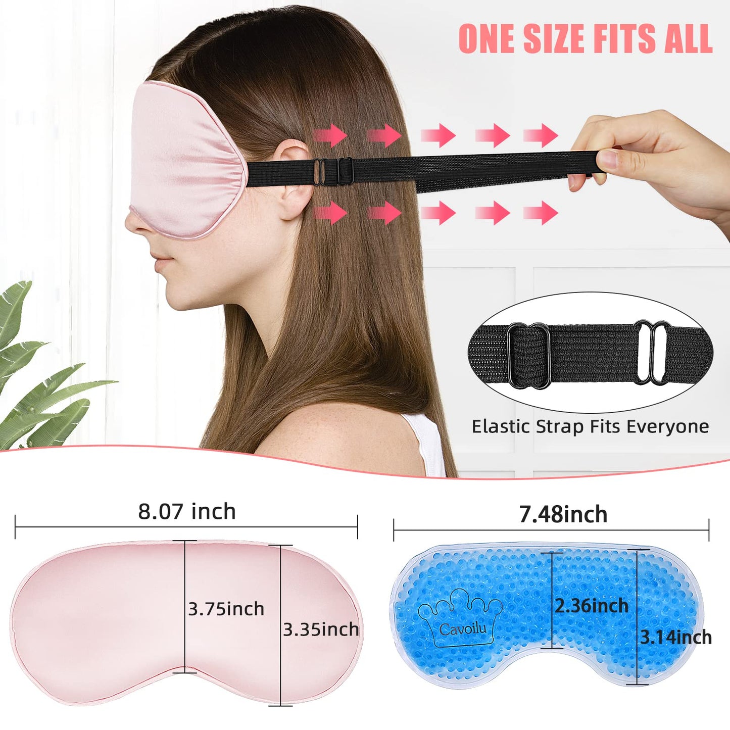 Cavoilu Cooling Eye Mask for Sleeping, Silk Sleep Mask w/Gel Eye Mask, Heated Eye Masks, Blindfold Eye Cover Women Sleeping Mask for Home, Office, Travel, Yoga, Medditation, Stocking Stuffers(Pink)