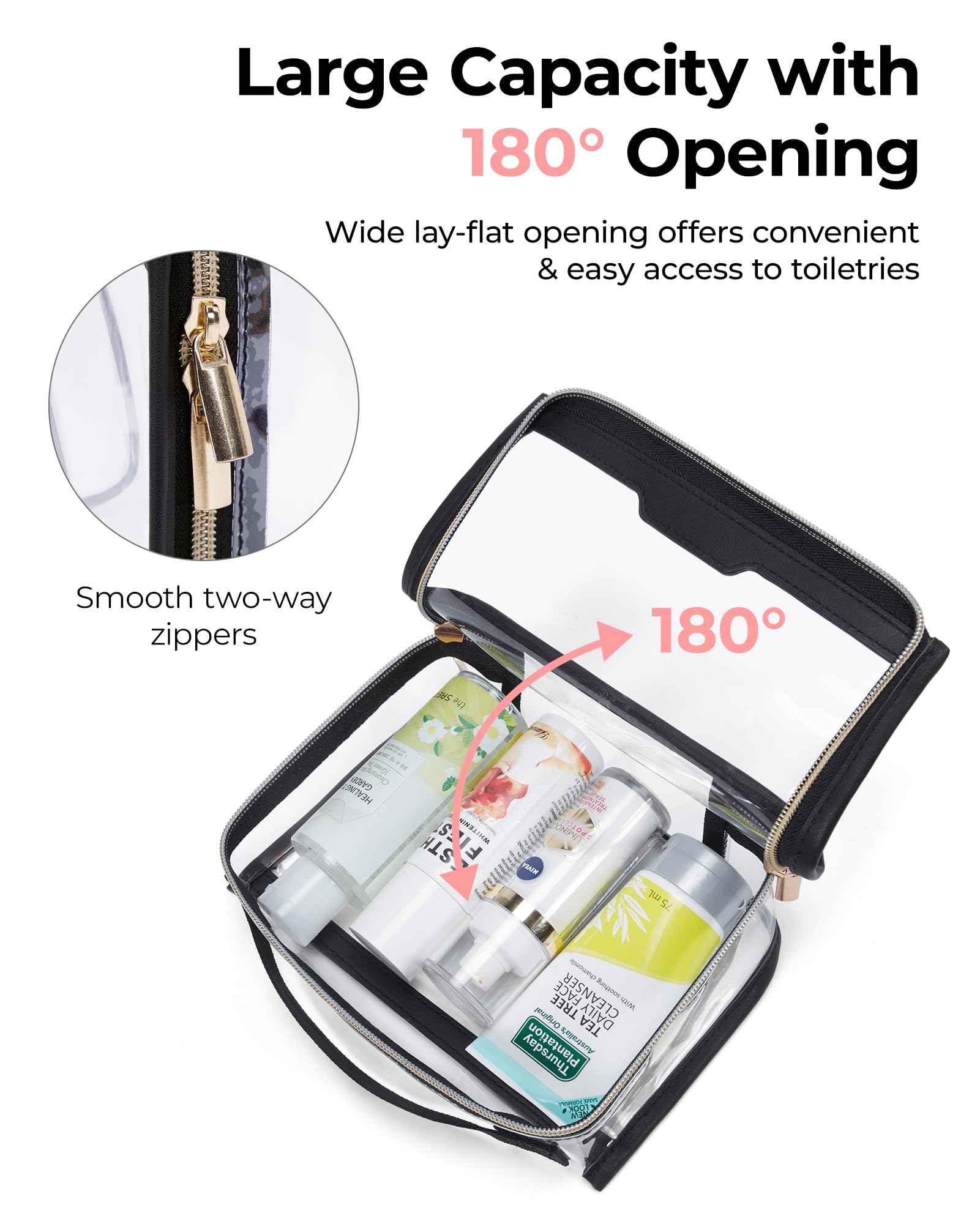 BAGSMART TSA Approved Toiletry Bag, Clear Travel Toiletry Bag, Makeup Cosmetic Pouch Bag for Women Quart Size Compliant Bag Organizer for Travel Essentials (Black Pack of 1,)