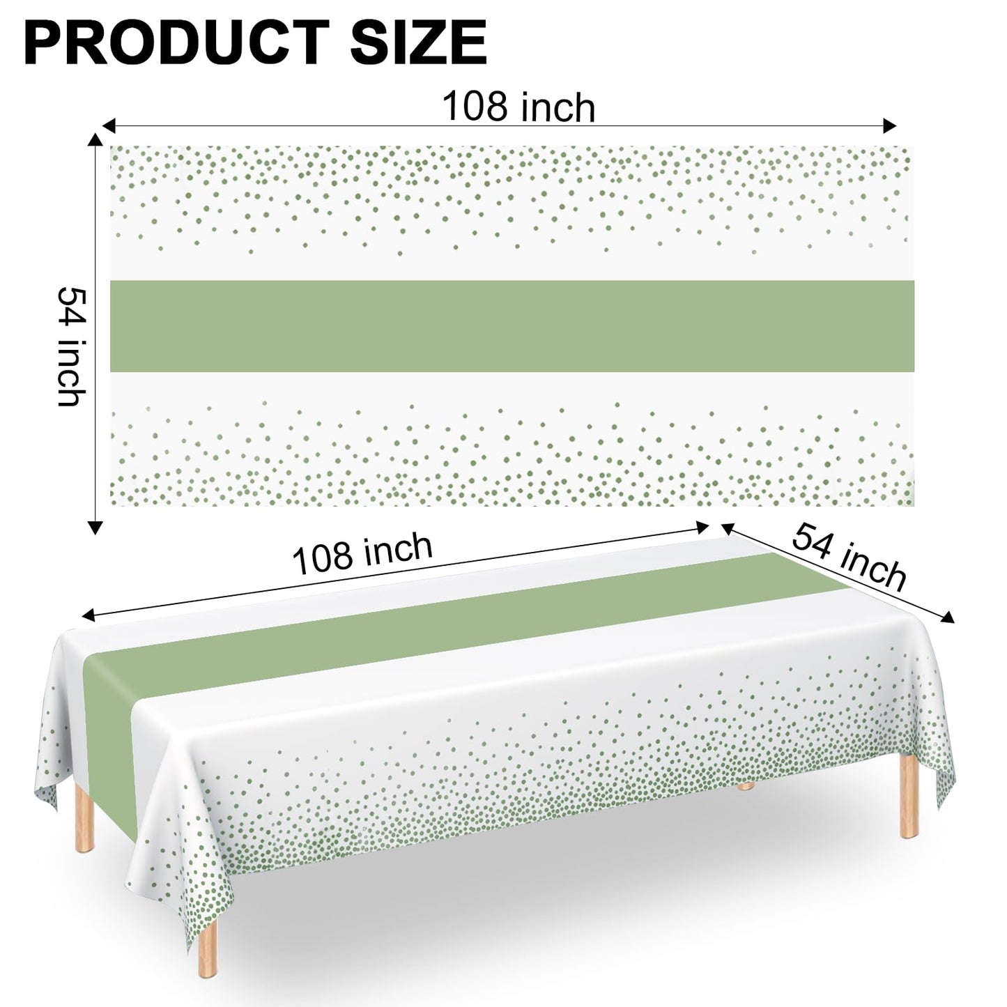 2 Pcs White and Sage Green Tablecloth Rectangle Green Table Cloth Plastic for Parties Disposable Table Covers 54" x 108" for Parties Birthday Bridal Shower Engagement Wedding Baby Shower Party