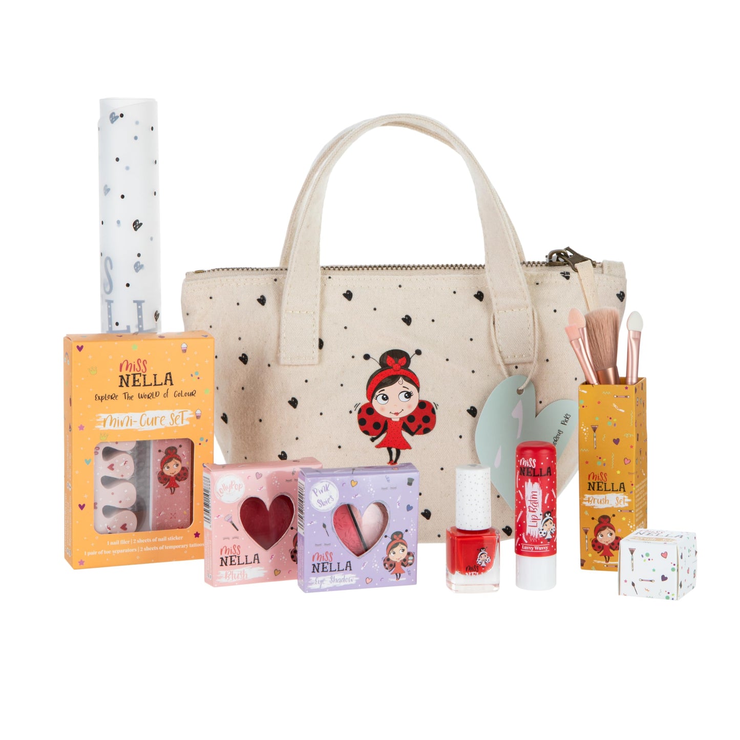 Miss Nella Special Edition Glamorous Picks Kids Makeup & Nail Polish Set for Little Girls, Hypoallergenic, Dermatologically Tested, Non Toxic, Canvas Cosmetic Bag, Washable