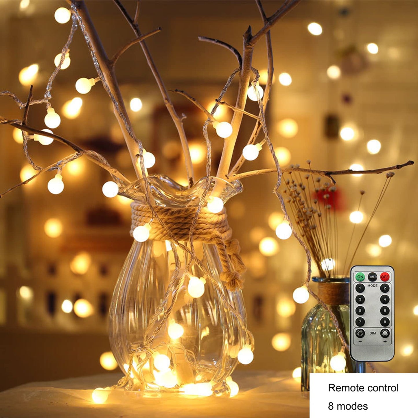 ZIMINGU LED Ball String Lights, 19.6FT 40LEDs Globe Waterproof Fairy String Lights with Remote Control USB Powered, Decorations for Indoor Party Wedding Christmas Tree Patio Balcony, Warm White