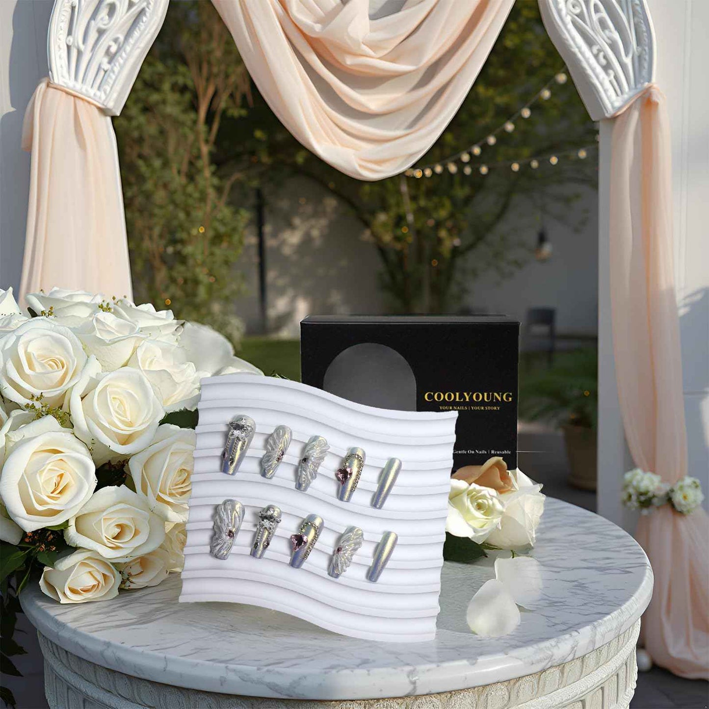 Handmade Press on Nails — COOLYOUNG Coffin Press on Nails, Press On Nails, Bundle Price of "Dream Angels" and "Starry Sky" (M)