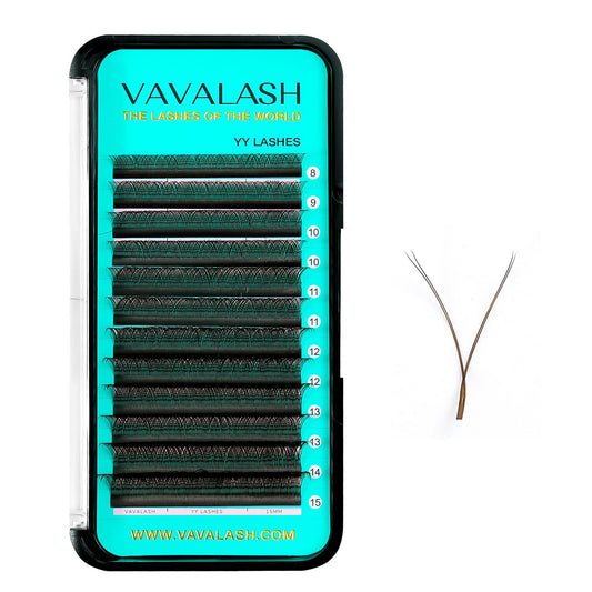 VAVALASH YY Lash Extensions Brown Color Tray Easy Premade Volume 2D Fans Eyelash Extension YY Type Natural Volume Lashes Extension Soft Matte Black Lashes (Brown-YY-0.07-C-8-15mm)