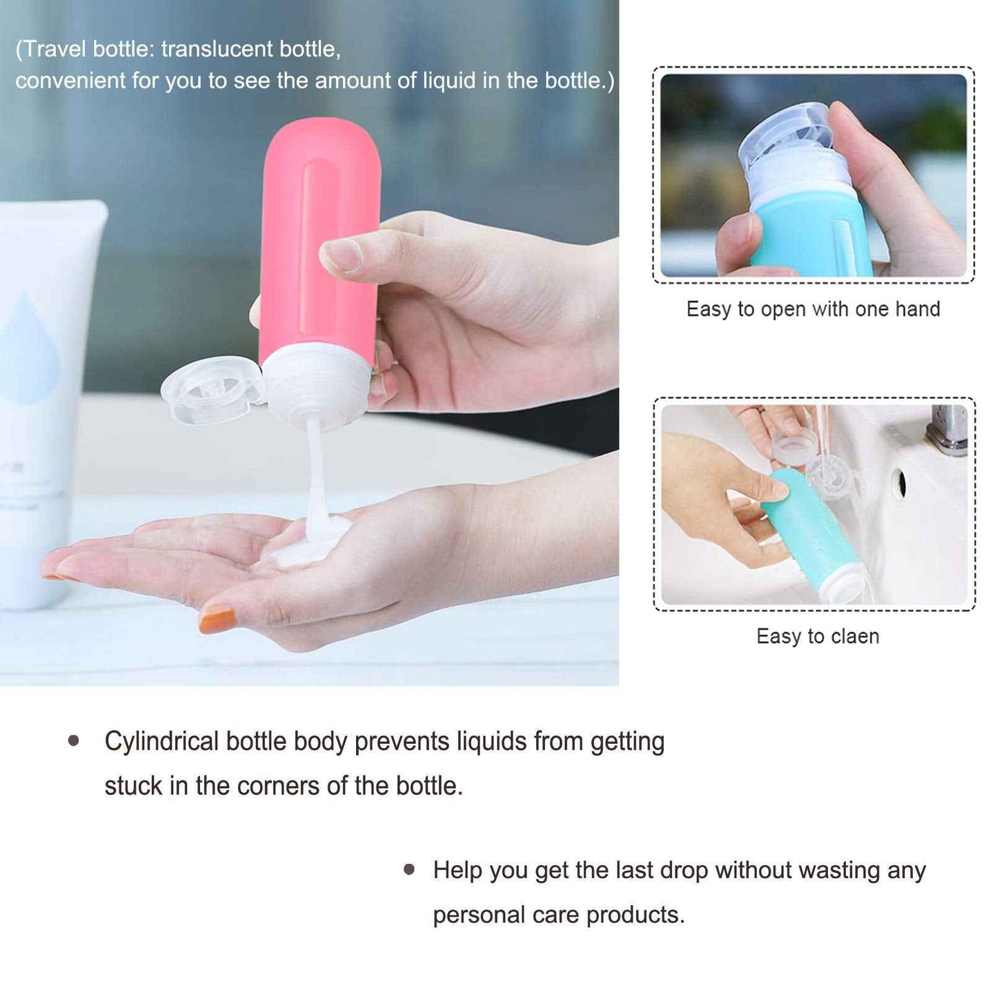 Travel Bottles for toiletries, Tsa Approved 3oz Travel Size Containers BPA Free Leak Proof Refillable Liquid Silicone Squeezable Travel Accessories for Shampoo Conditioner Lotion (4 Bottles + 2 Jars）