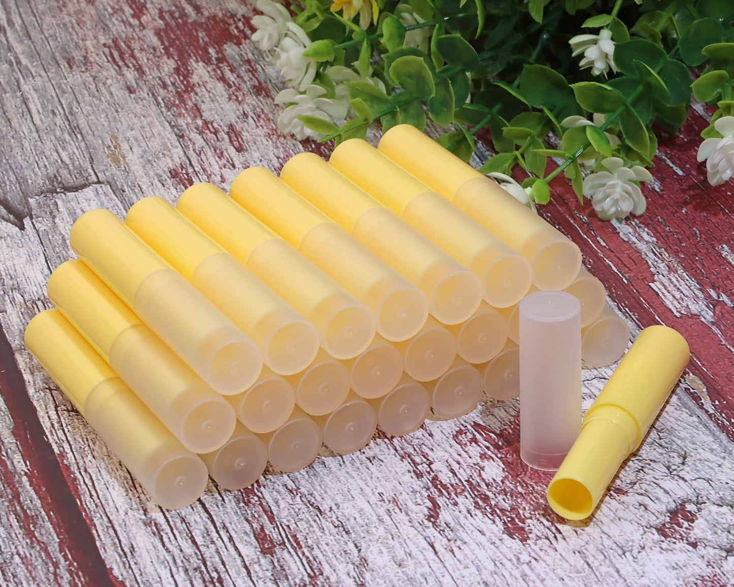 Mini Skater 0.14oz Empty Flavored Lip Balm Container Tubes Plastic Homemade Moisturizing Lip Stick with Caps Bulk Fit for Women Adult DIY Making Supplies, 25 Count (Yellow)