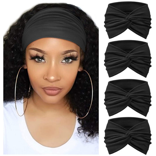 DRESHOW Extra Wide Headbands for Women Cotton Turban Knotted Bandana Head Bands Non Slip Boho Hair Accessories for Sports & Yoga